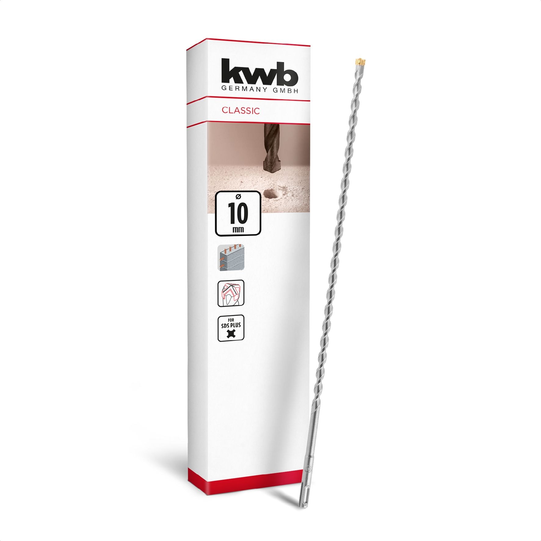 kwb SDS Plus Bohrer, SDS Plus Hammerbohrer (&Oslash; 10 mm x 460/400 mm, mit extrem schneller Hartmetall 4X-Schneide, f&uuml;r armierten Beton, Stein & Mauerwerk) 