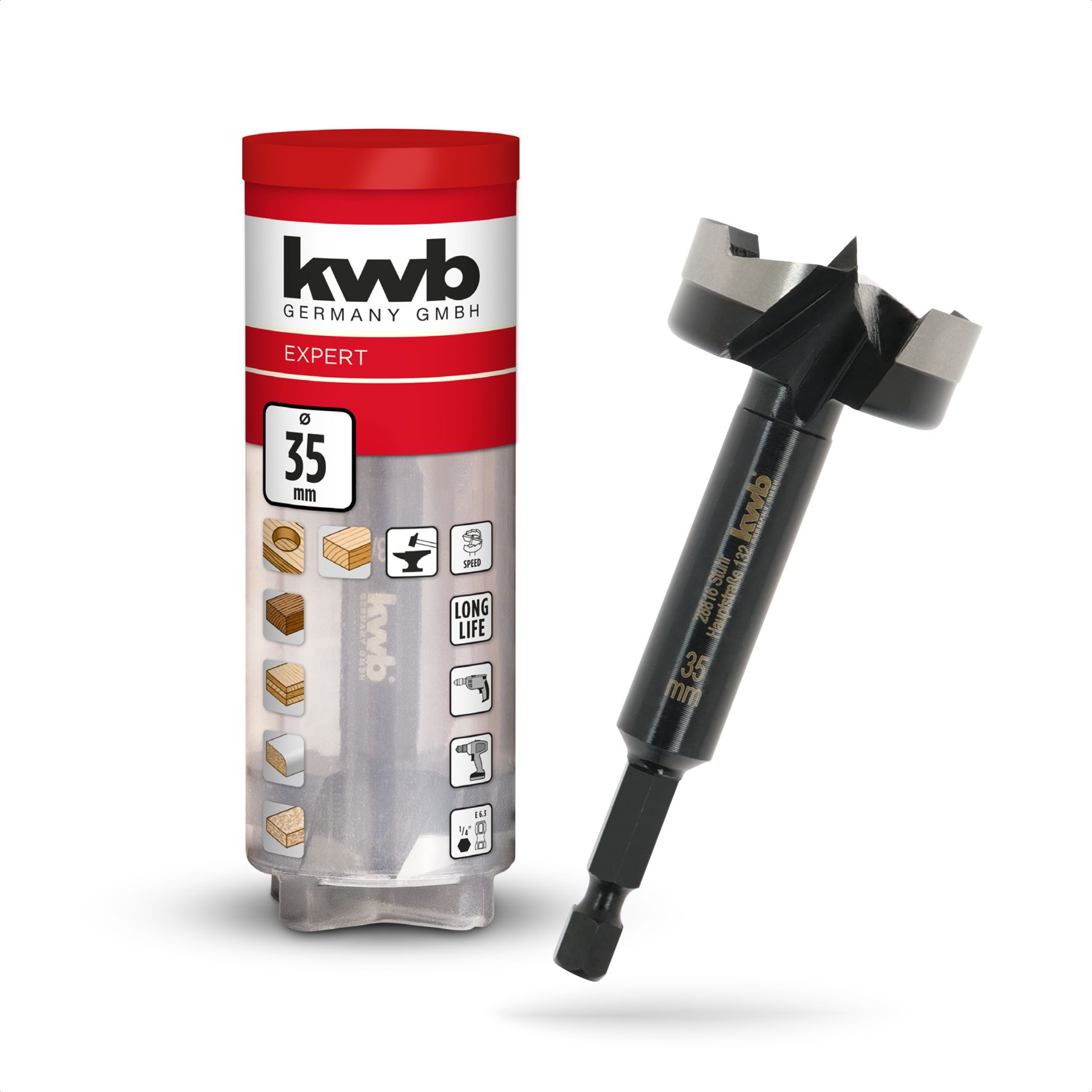 kwb Forstnerbohrer, &Oslash; 35 mm, Topfbohrer (f&uuml;r Holz, geschmiedeter Bohrkopf, Spezialanschliff, schnelle, ausrissfreie Bohrl&ouml;cher, 4-seitig geschliffene Zentrierspitze, f&uuml;r Akkuschrauber & Bohrmaschinen) 