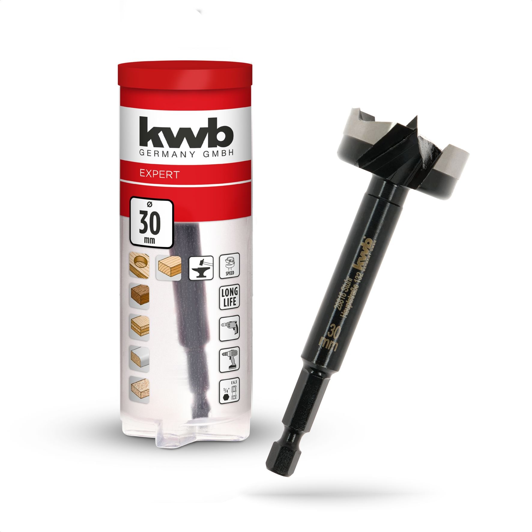 kwb Forstnerbohrer, &Oslash; 30 mm, Topfbohrer (f&uuml;r Holz, geschmiedeter Bohrkopf, Spezialanschliff, schnelle, ausrissfreie Bohrl&ouml;cher, 4-seitig geschliffene Zentrierspitze, f&uuml;r Akkuschrauber & Bohrmaschinen) 