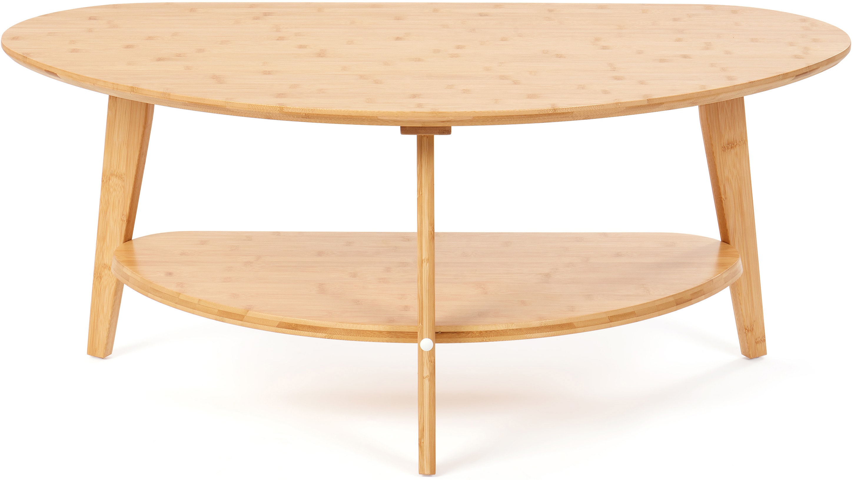 needs&wants&reg; Couchtisch 100% Bambus oval halb-rund, Wohnzimmertisch Holz natur, Sofatisch dreibein mit Ablage Stauraum 