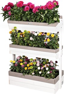 WONDERMAKE® Großes Design Vertikalbeet mit 3 Etagen aus Holz für Outdoor Balkon Garten Wand stehend, Hochbeet vertikal XL Kästen Cube für Kräuter Erdbeeren Blumen, 85x38x110 cm, weiß grau anthrazit 