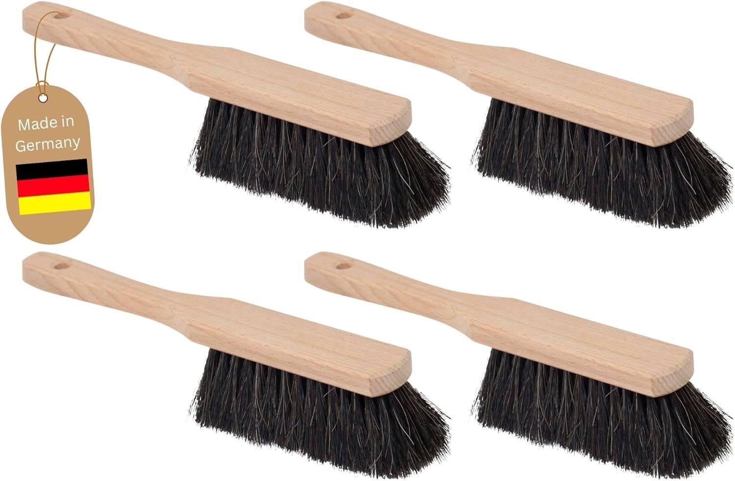 4er Set ROSSHAAR Handfeger Auto Besen weiche Borsten Handbesen Rosshaar Handfeger Klein Besenb&uuml;rste Schneebesen Auto Rosshaarbesen Naturborsten Hand Brush Autohandfeger Weich Handkehrbesen 