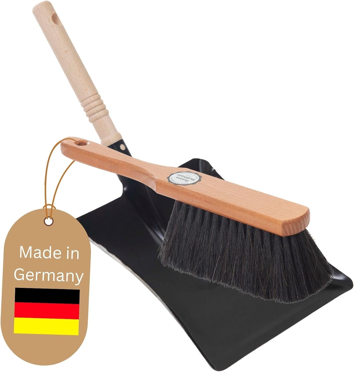 Kehrblech Set ROSSHAAR Handfeger Kehrblechgarnitur SCHWARZ Kehrblechbesen - weiche Borsten Handbesen Rosshaar Handfeger Klein -Handkehrset Kehrblechset Kehrschaufel - Feger und Kehrblech 