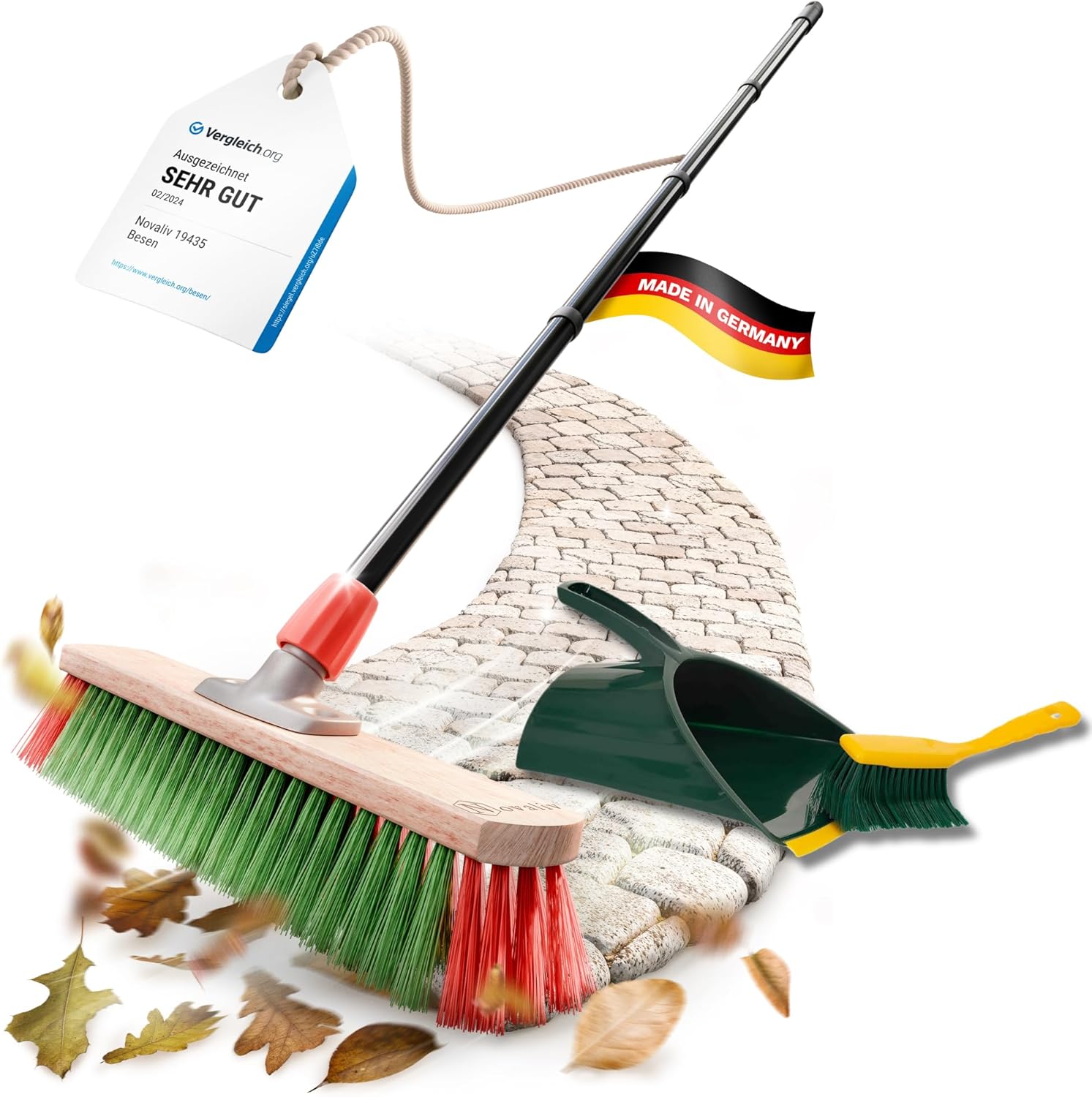 Kehrbesen Besen mit Teleskopstiel Stra&szlig;enbesen Set mit Kehrgarnitur (1 , Gartenbesen + Kehrschaufel Set Langstiel) 