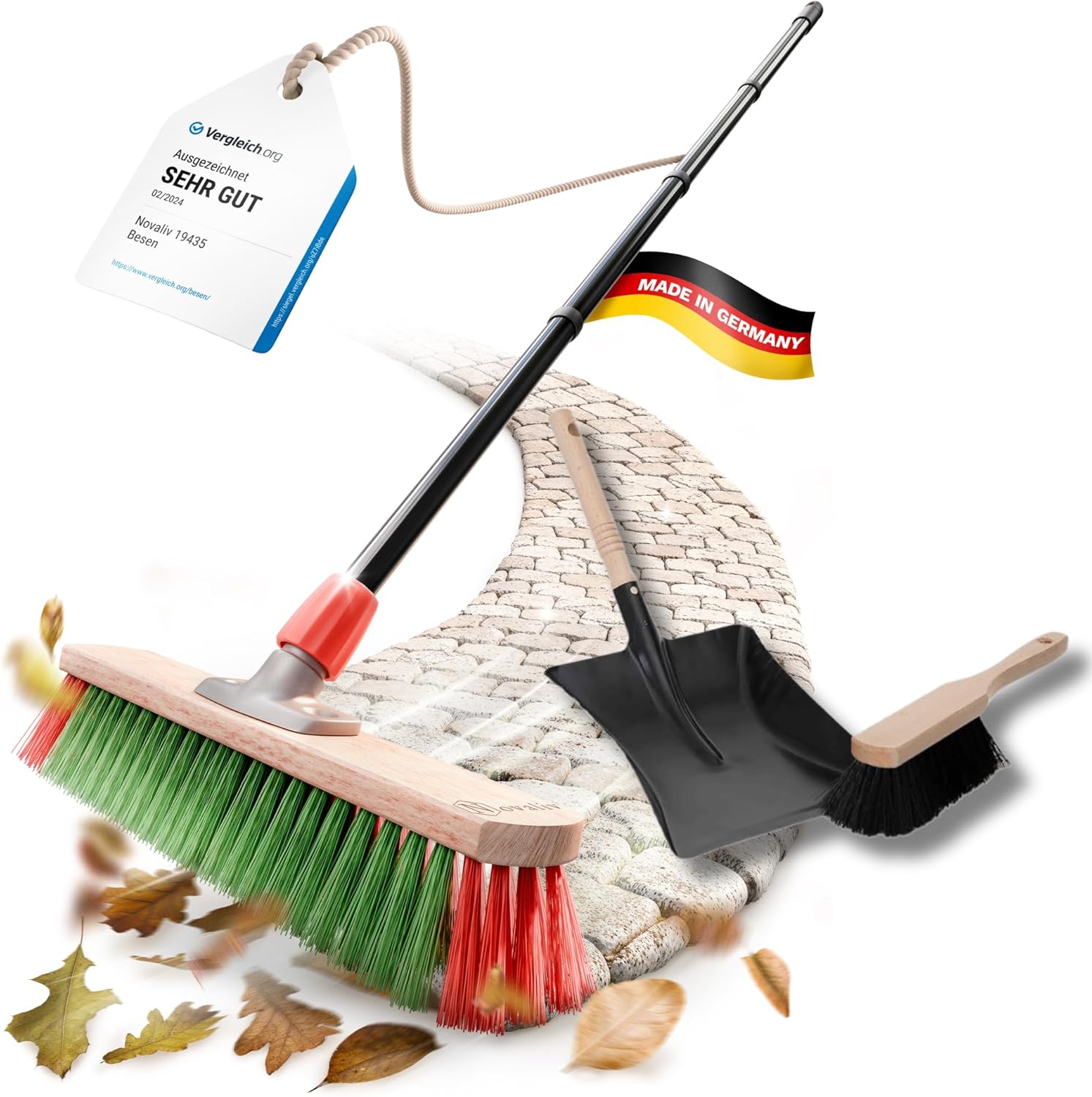 Kehrbesen Besen mit Teleskopstiel Stra&szlig;enbesen Kehrgarnitur Kehrblech Schaufel (1 , Gartenbesen + Kehrschaufel Set verzinkt) 