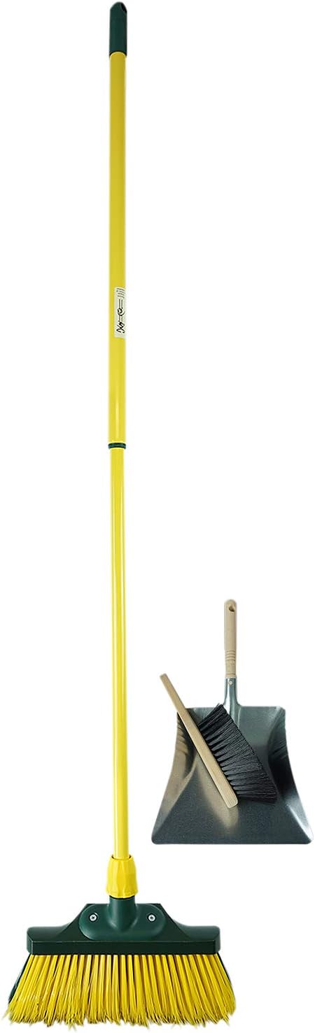 Krallenbesen Set 40 cm Holz mit Teleskopstiel gebogenen Borsten mit Kehrgarnitur Gartenbesen Stra&szlig;enbesen Kehrbesen (Besen + Kehrschaufel Set verzinkt , 40 cm) 