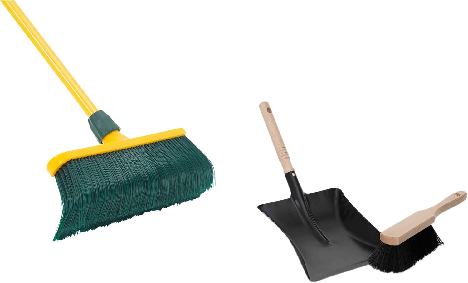 Krallenbesen Set 30 cm Kunststoff mit Teleskopstiel Kehrgarnitur gebogenen Borsten Gartenbesen Stra&szlig;enbesen Kehrbesen (Besen + Kehrschaufel Set schwarz , 30 cm) 