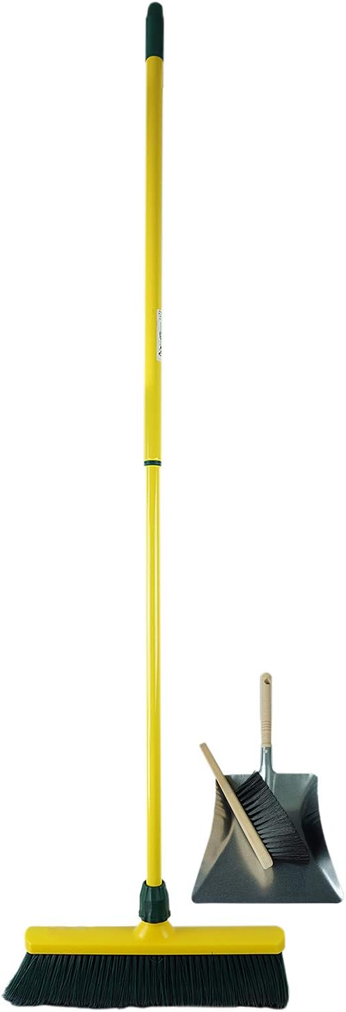 Krallenbesen Set 40 cm Kunststoff mit Teleskopstiel Kehrgarnitur gebogenen Borsten Gartenbesen Stra&szlig;enbesen Kehrbesen (Besen + Kehrschaufel Set verzinkt , 40 cm) 
