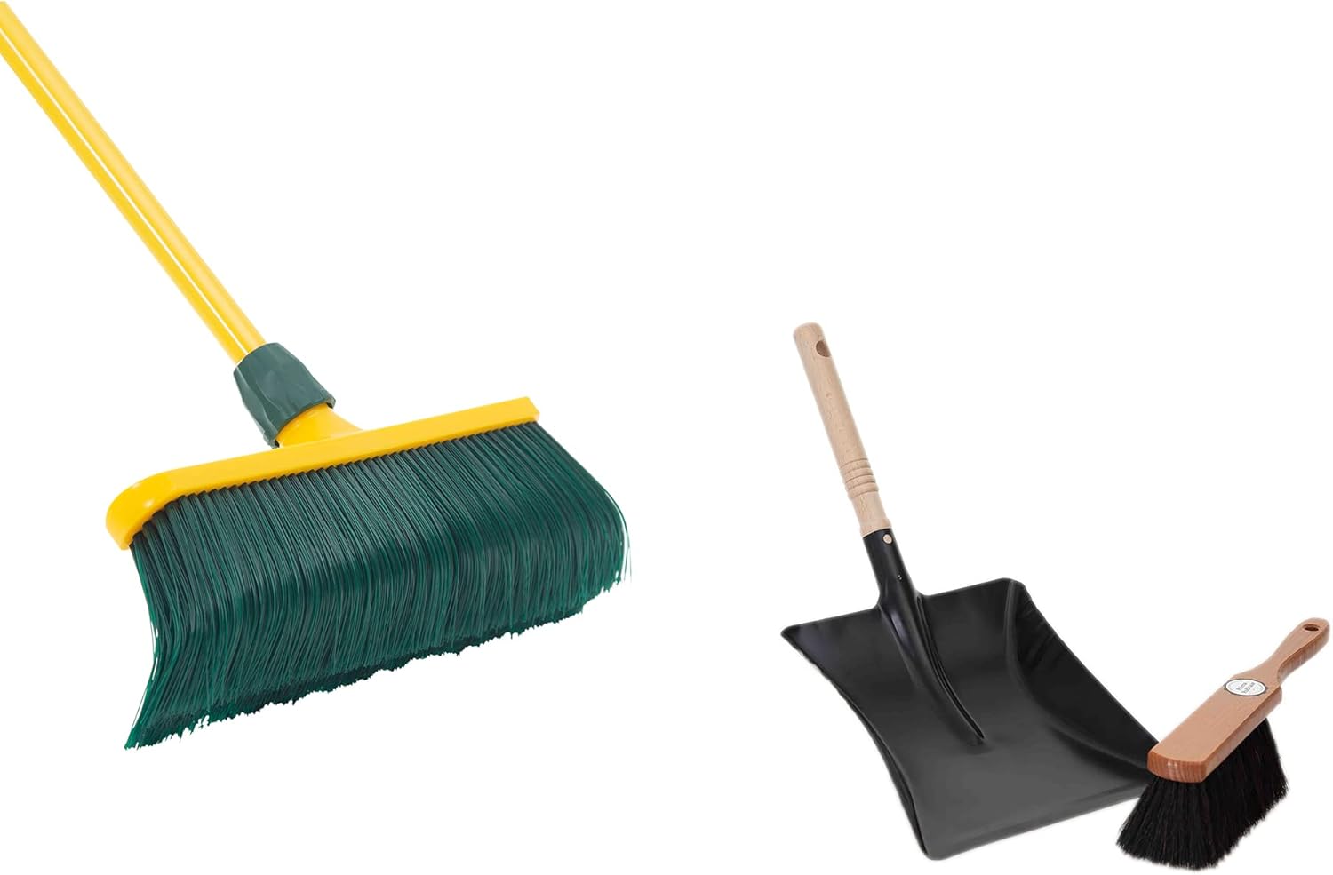 Krallenbesen Set 40 cm Kunststoff mit Teleskopstiel Kehrgarnitur gebogenen Borsten Gartenbesen Stra&szlig;enbesen Rosshaarbesen (Besen + Kehrschaufel Set Rosshaar , 40 cm) 