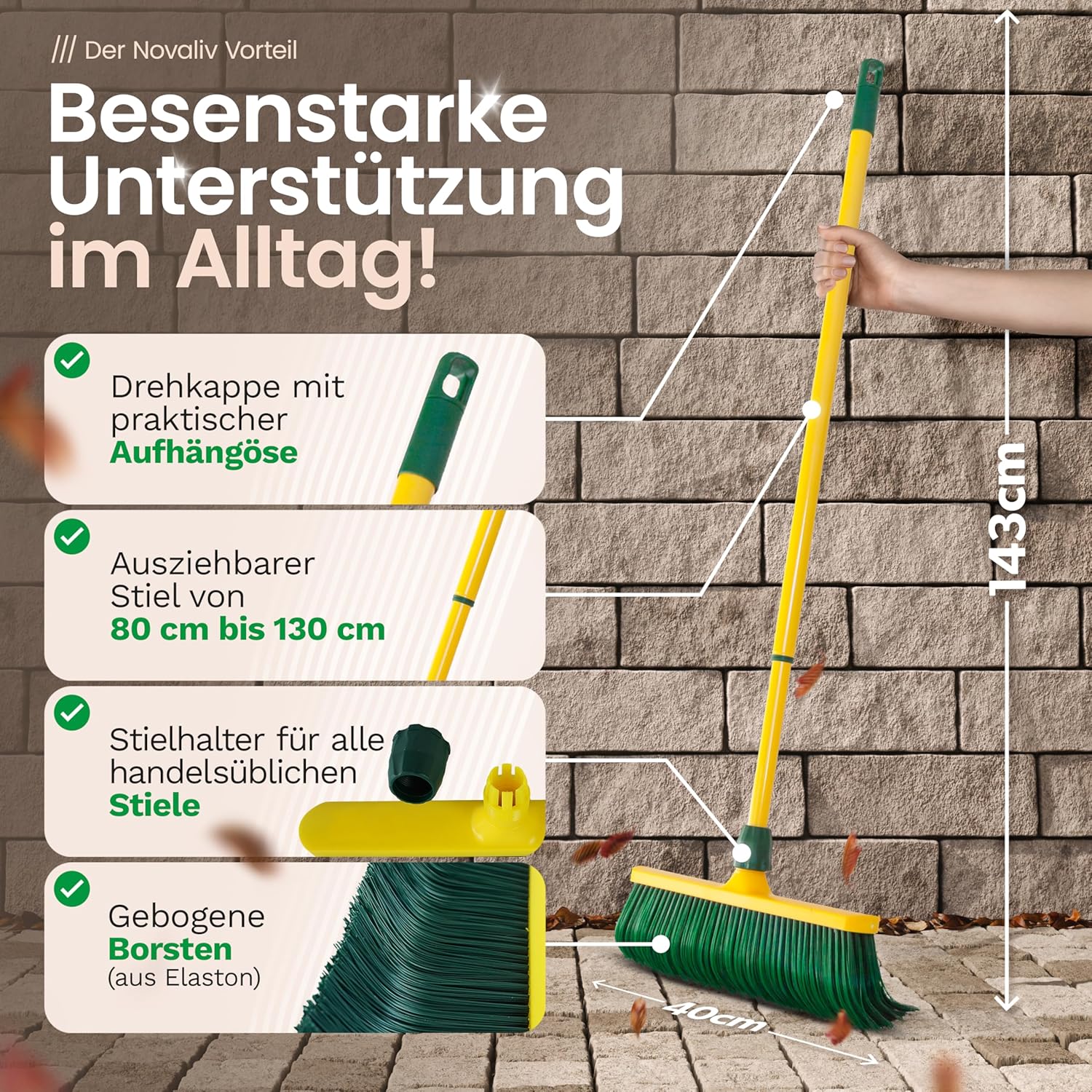 Krallenbesen Set 40 cm Kunststoff mit Teleskopstiel Hofbesen Allzweckbesen Kehrbesen Terrassenbesen Besen mit Stiel (4 , 40 cm Besen mit Stiel) 