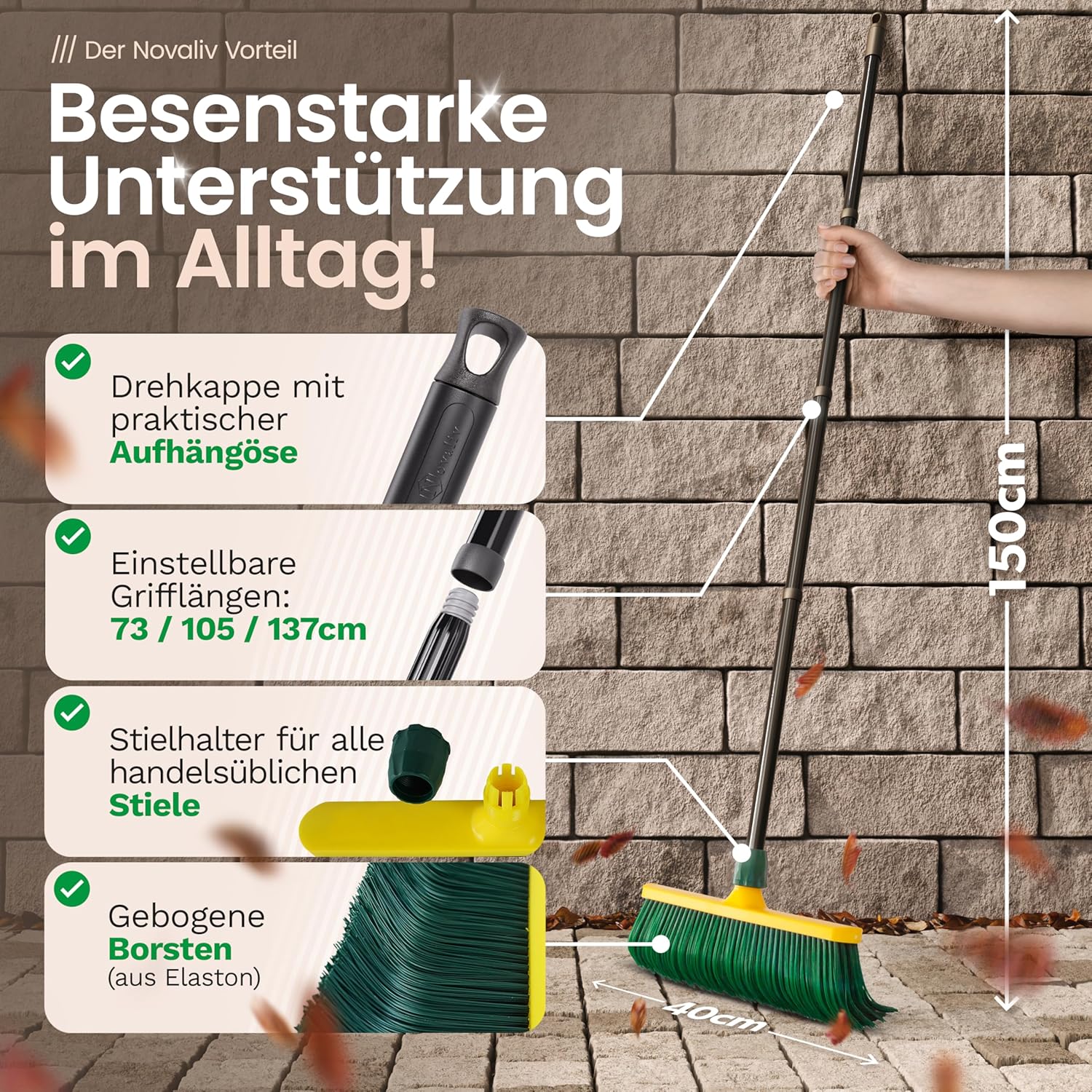 Besenkopf Krallenbesen Set 40 cm Kunststoff Ersatzbesen Besenersatz Gartenbesen Stra&szlig;enbesen Kehrbesen Laubbesen (2 , 40 cm Ersatzkopf) 