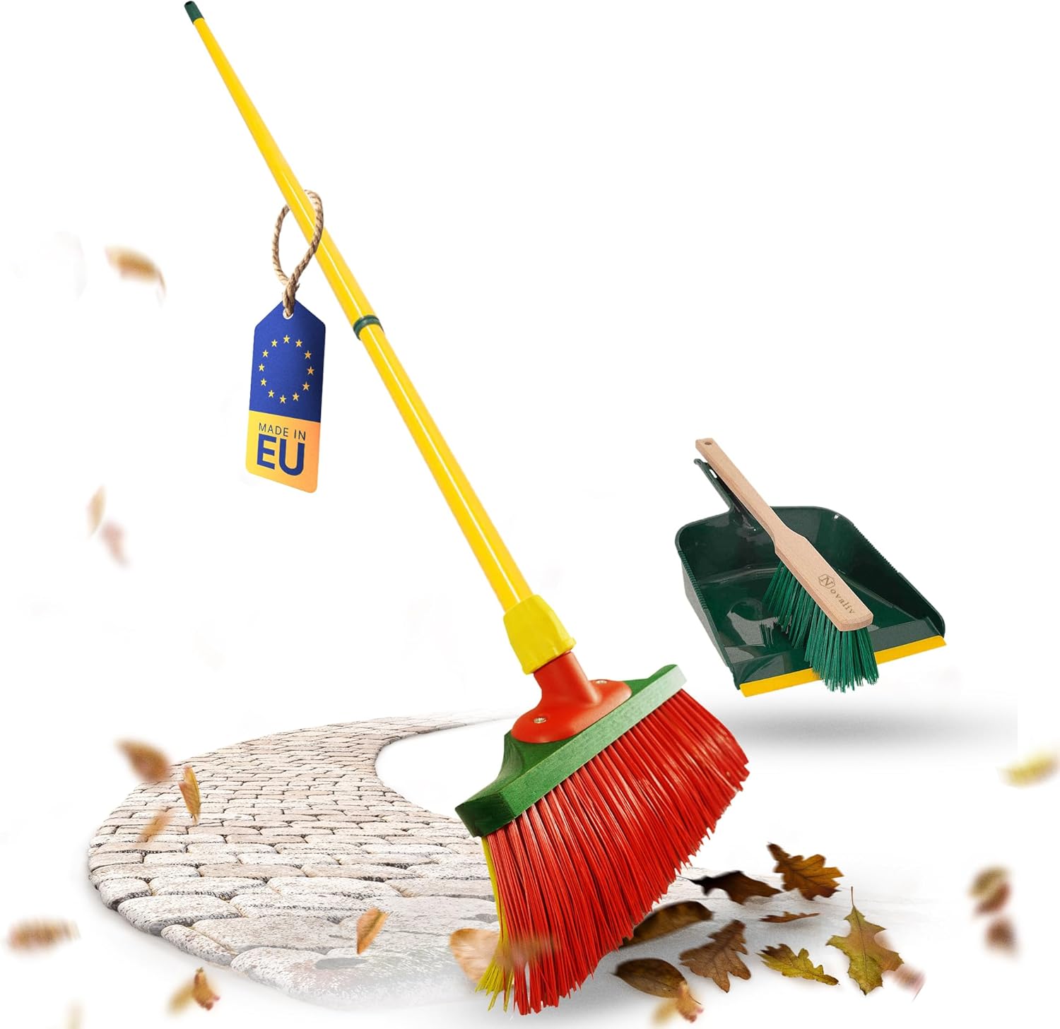 Krallenbesen Set 30 cm Holz mit Teleskopstiel Kehrgarnitur Langer Stiel Handfeger (1 , Krallenfeger + Kehrschaufel Set Langstiel) 
