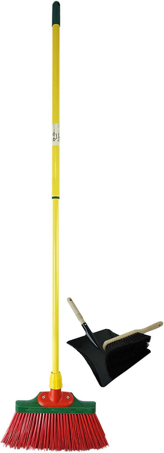 Krallenbesen Set 30 cm Holz mit Teleskopstiel Kehrgarnitur Handfeger und Schaufel (1 , Krallenfeger + Kehrschaufel Set schwarz) 