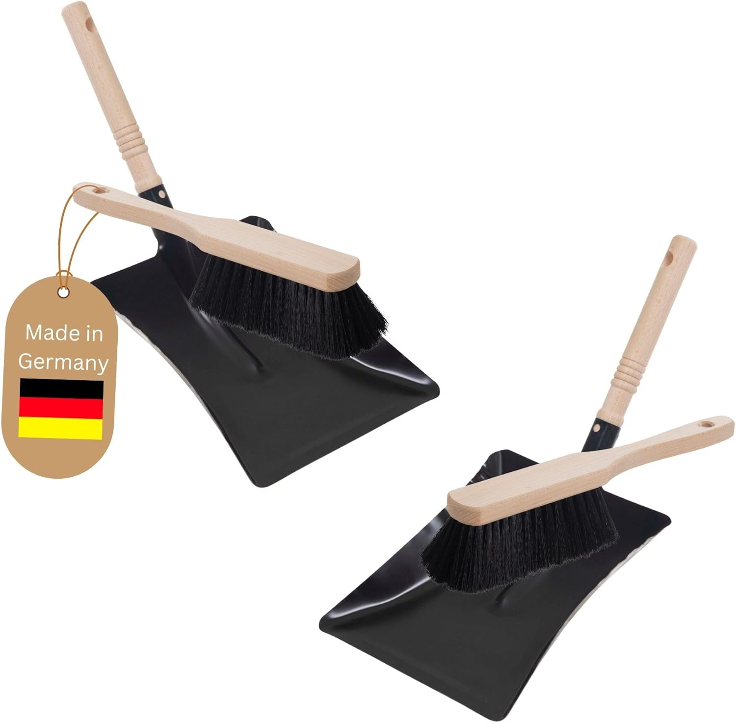2X Kehrblech Metall Kehrblechgarnitur SCHWARZ lackiert Kehrblechbesen zum Aufkehren Kohleschaufel Handkehrset Kehrblechset Kehrschaufel - geeignet f&uuml;r Camping Feger und Kehrblech 