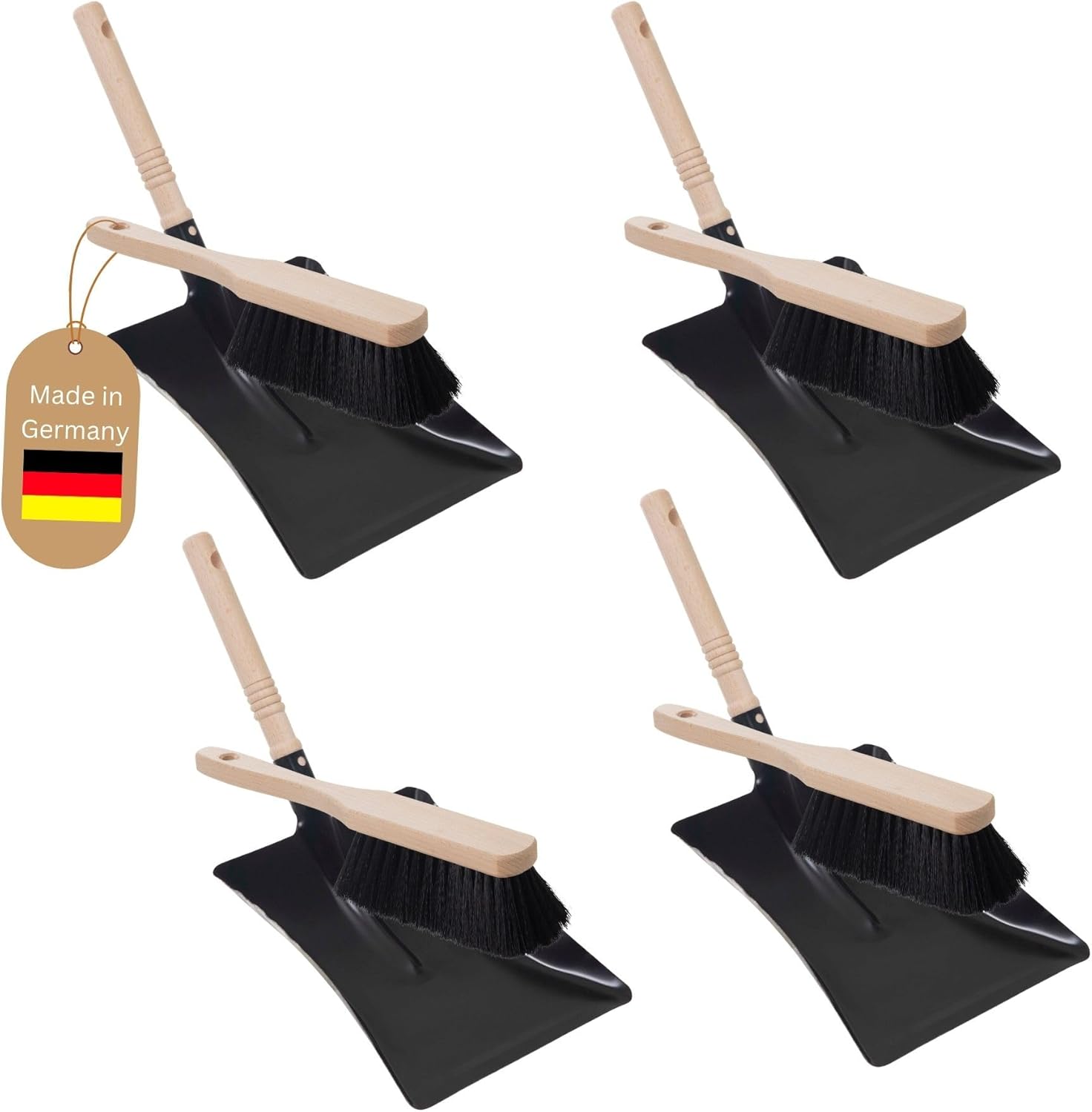 4X Kehrblech Klein Kehrblechgarnitur SCHWARZ lackiert Kehrblechbesen zum Aufkehren Kohleschaufel Handkehrset Kehrblechset Kehrschaufel - geeignet f&uuml;r Camping Feger und Kehrblech 