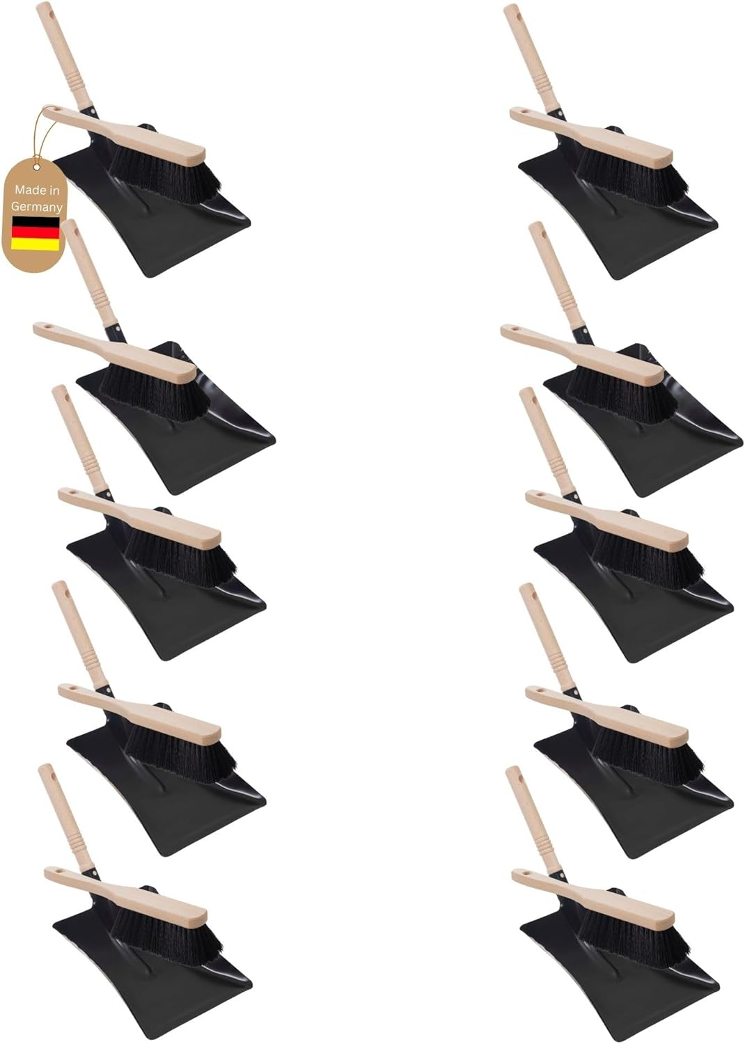 10x Kehrblech Set Kehrblechgarnitur SCHWARZ lackiert Kehrblechbesen zum Aufkehren Kohleschaufel Handkehrset Kehrblechset Kehrschaufel - geeignet f&uuml;r Camping Feger und Kehrblech 
