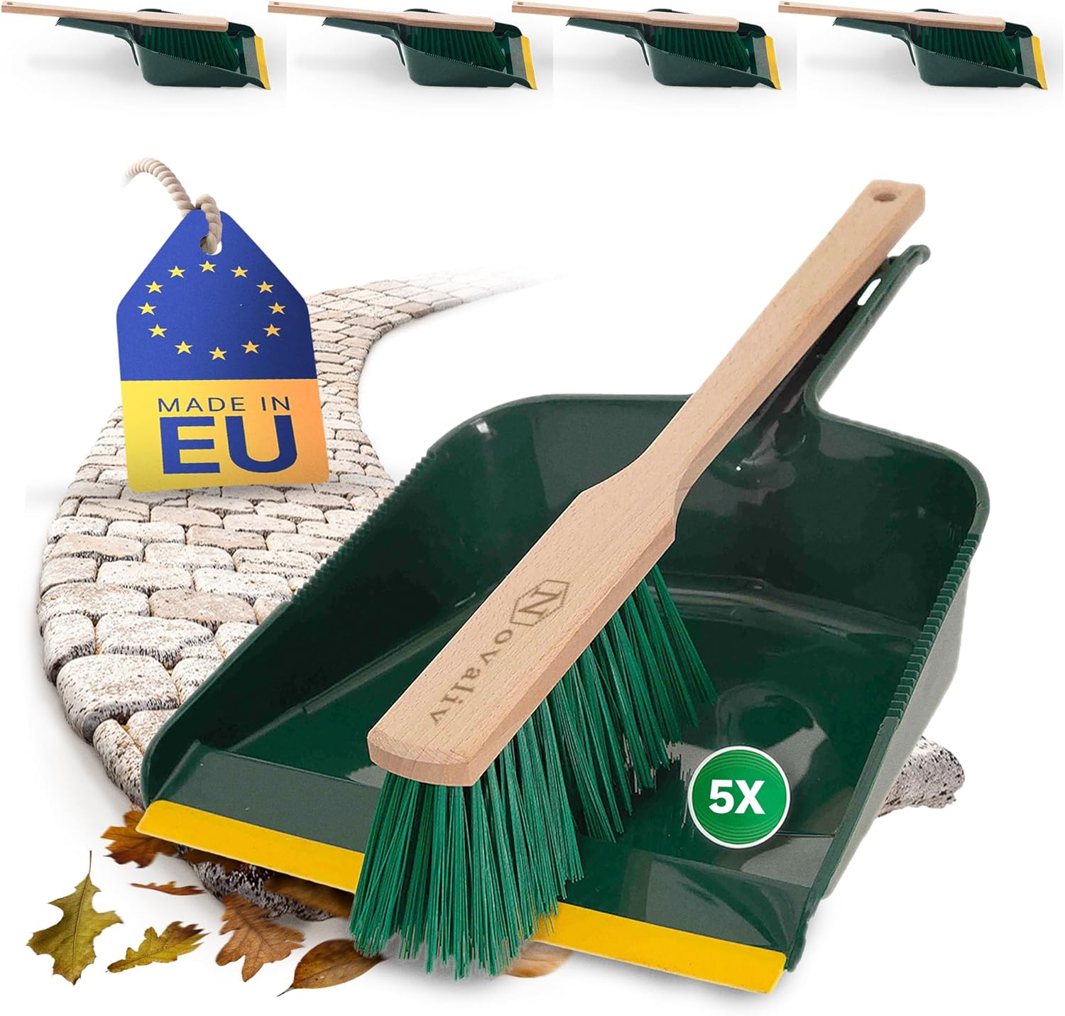 5X Kehrgarnitur Langstiel Outdoor Krallengarnitur 2-TLG Set Kunststoff Gr&uuml;n Gelb Kehrset Kehrschaufel Handfeger (Kehrgarnitur Langstiel , 5) 