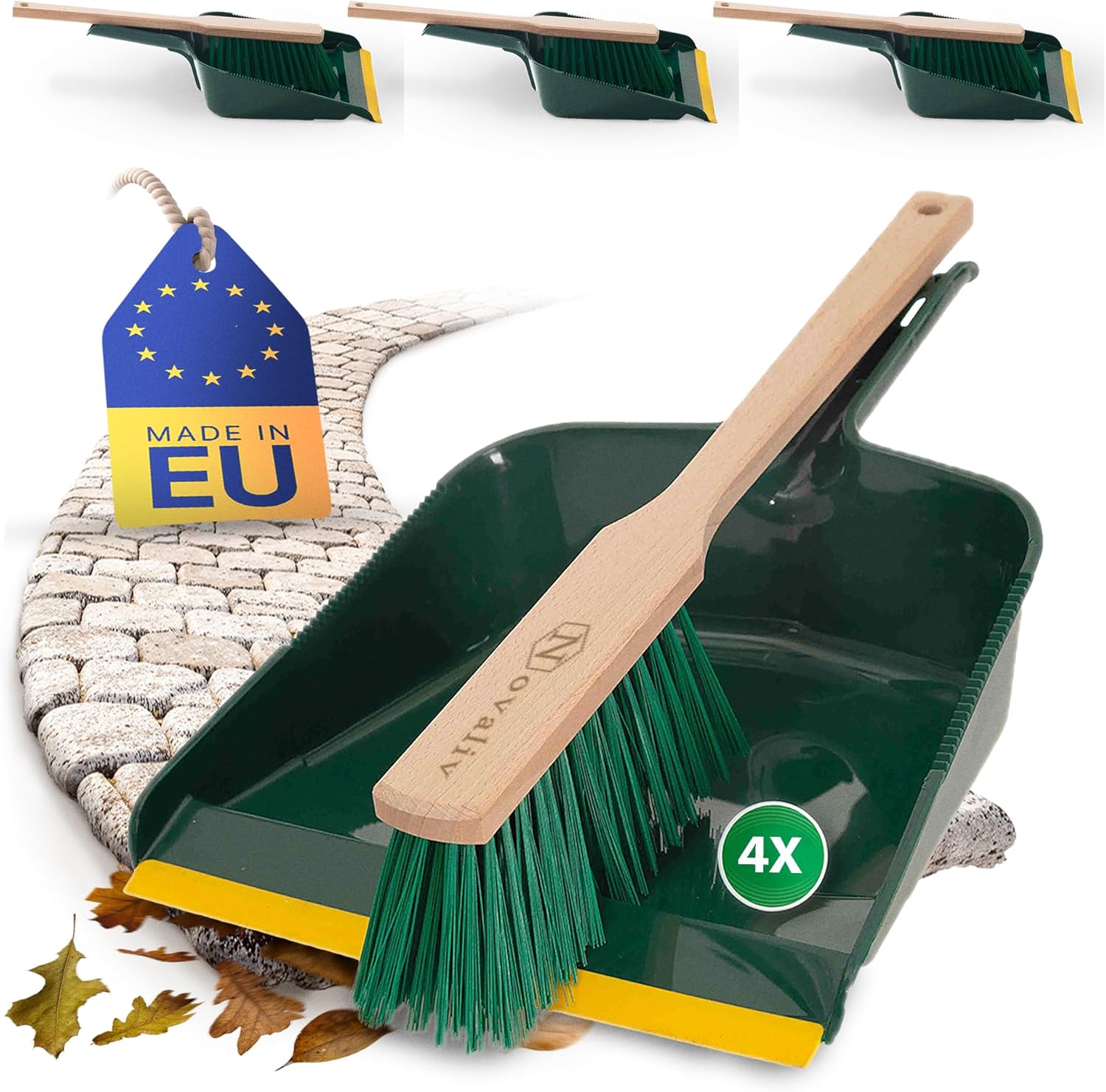 4X Kehrgarnitur Langstiel Outdoor Krallengarnitur 2-TLG Set Kunststoff Gr&uuml;n Gelb Kehrset Kehrschaufel Handfeger (Kehrgarnitur Langstiel , 4) 