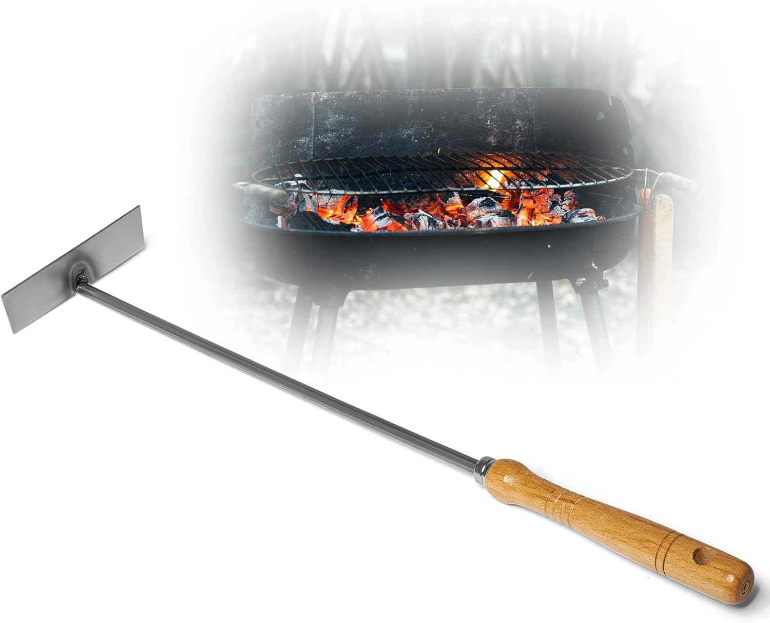 Aschekratzer mit Holzgriff Sch&uuml;rhaken Kohleschieber Feuerkratzer Glutschieber Kaminzubeh&ouml;r Kaminbesteck Stocheisen (1, Aschenkratzer) 