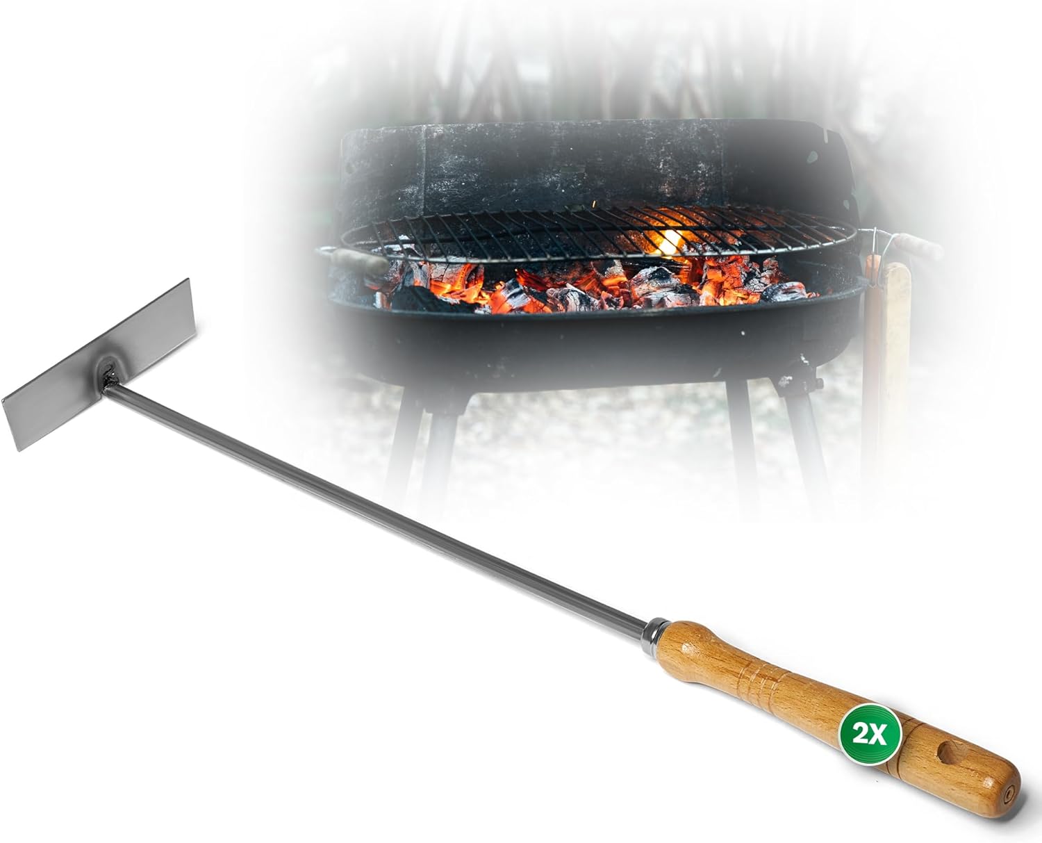 2x Aschekratzer mit Holzgriff Sch&uuml;rhaken Kohleschieber Feuerkratzer Glutschieber Kaminzubeh&ouml;r Kaminbesteck Stocheisen (2, Aschenkratzer) 