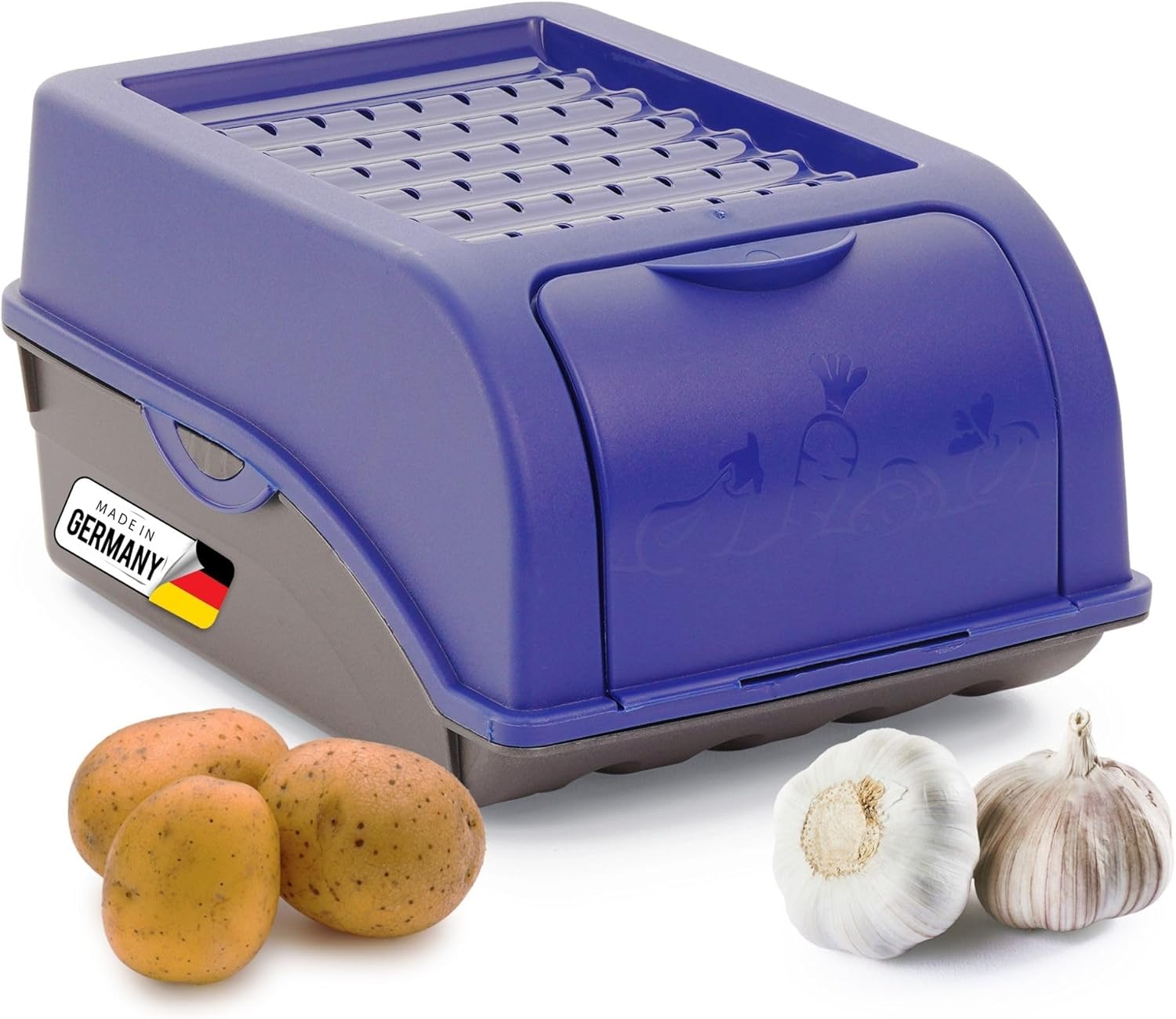 Kartoffel Aufbewahrungsbox | klein 3,5L | Marine BLAU | Zwiebelbox | Gem&uuml;sebox stapelbar Kartoffelbox Zwiebel Aufbewahrung Kartoffelkorb Obstbeh&auml;lter Kartoffelkiste Frischhaltedose M&ouml;hren 