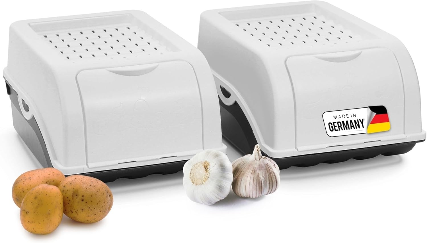 Kartoffel Aufbewahrungsbox | 2x klein 3,5L | Weiss | Zwiebelbox | Gem&uuml;sebox stapelbar Kartoffelbox Zwiebel Aufbewahrung Kartoffelkorb Obstbeh&auml;lter Kartoffelkiste Frischhaltedose M&ouml;hren 
