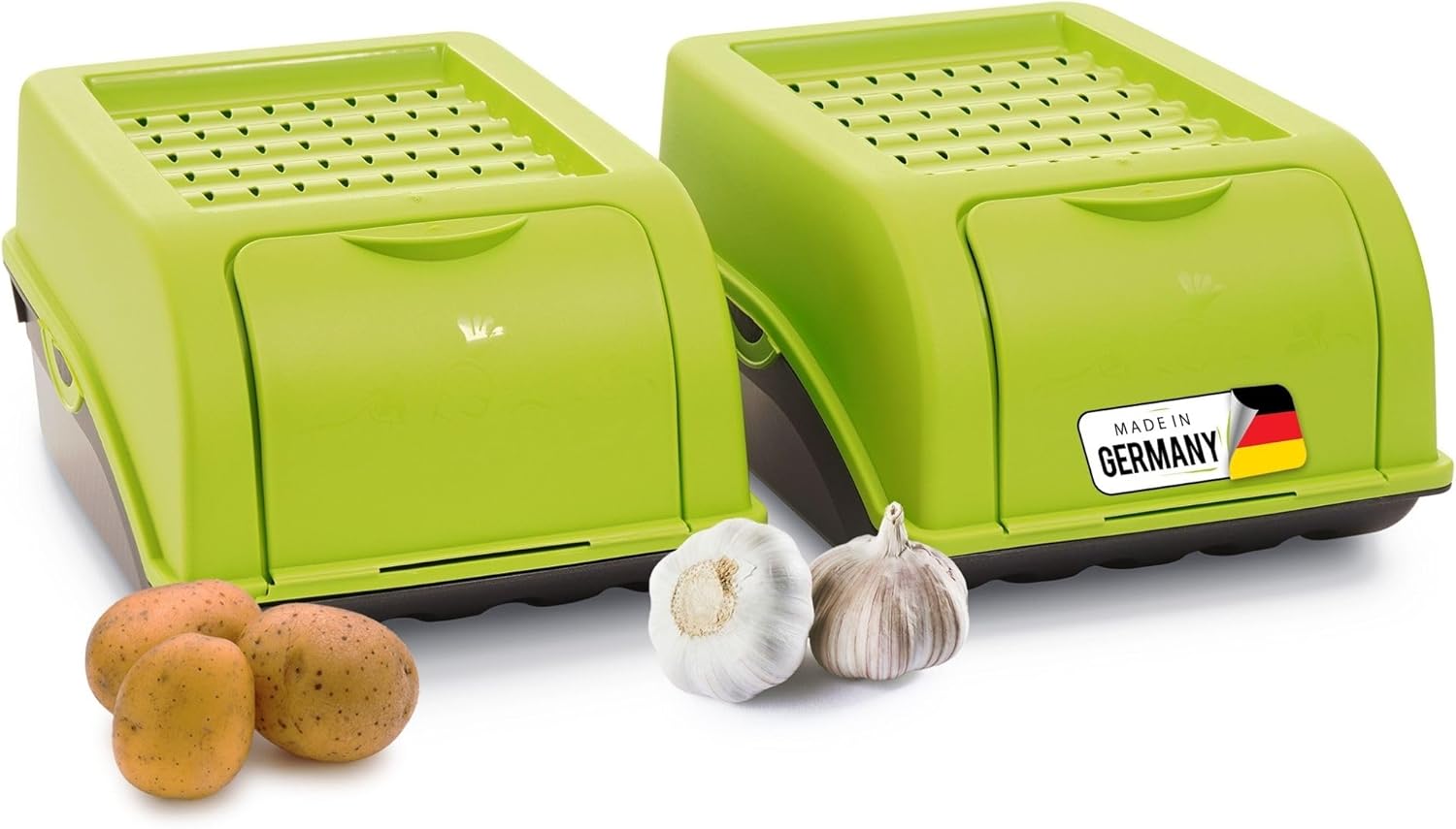 Kartoffel Aufbewahrungsbox | 2x klein 3,5L | GR&Uuml;N | Zwiebelbox | Gem&uuml;sebox stapelbar Kartoffelbox Zwiebel Aufbewahrung Kartoffelkorb Obstbeh&auml;lter Kartoffelkiste Frischhaltedose M&ouml;hren 