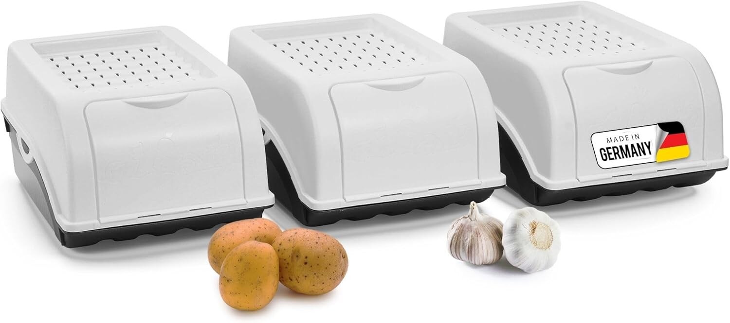 Kartoffel Aufbewahrungsbox   3x klein    Weiss   Zwiebelbox   Gemüsebox stapelbar Kartoffelbox Zwiebel Aufbewahrung Kartoffelkorb Obstbehälter Kartoffelkiste Frischhaltedose Möhren