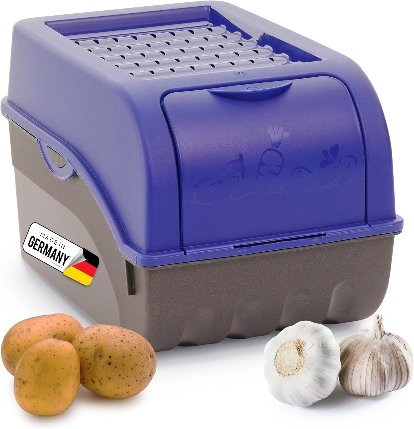 Kartoffel Aufbewahrungsbox | mittel 5L | Marine BLAU | Kartoffelbox | Gem&uuml;sebox stapelbar Zwiebelbox Kartoffelkorb Obstbeh&auml;lter Kartoffelkiste Zwiebel Aufbewahrung Frischhaltedose M&ouml;hren 