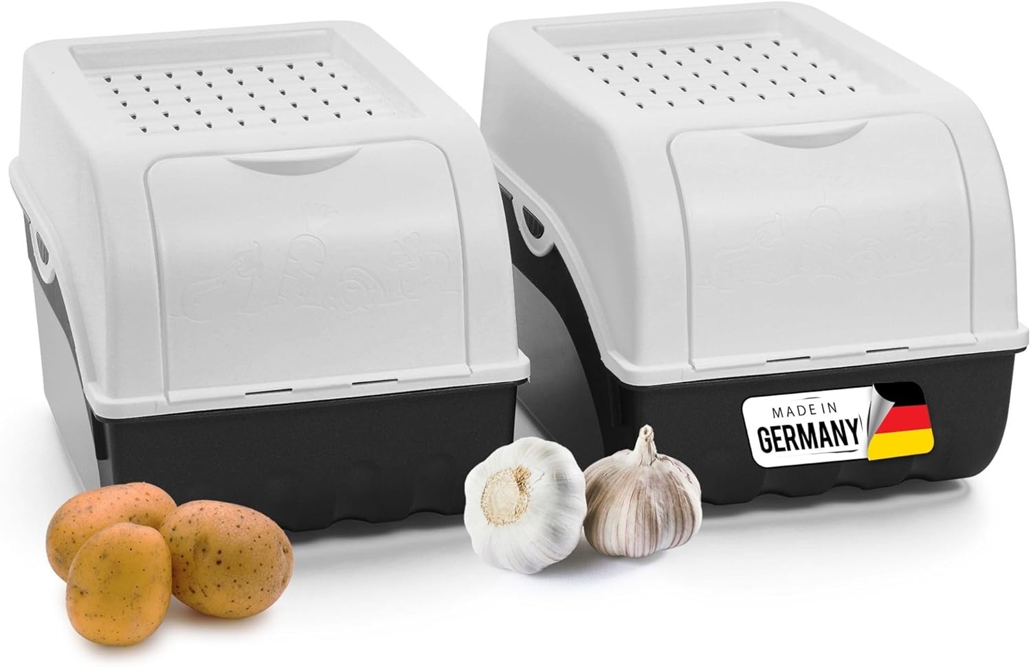 Kartoffel Aufbewahrungsbox | 2x mitel 5L | Weiss | Kartoffelbox | Gem&uuml;sebox stapelbar Zwiebelbox Kartoffelkorb Obstbeh&auml;lter Kartoffelkiste Zwiebel Aufbewahrung Frischhaltedose M&ouml;hren 