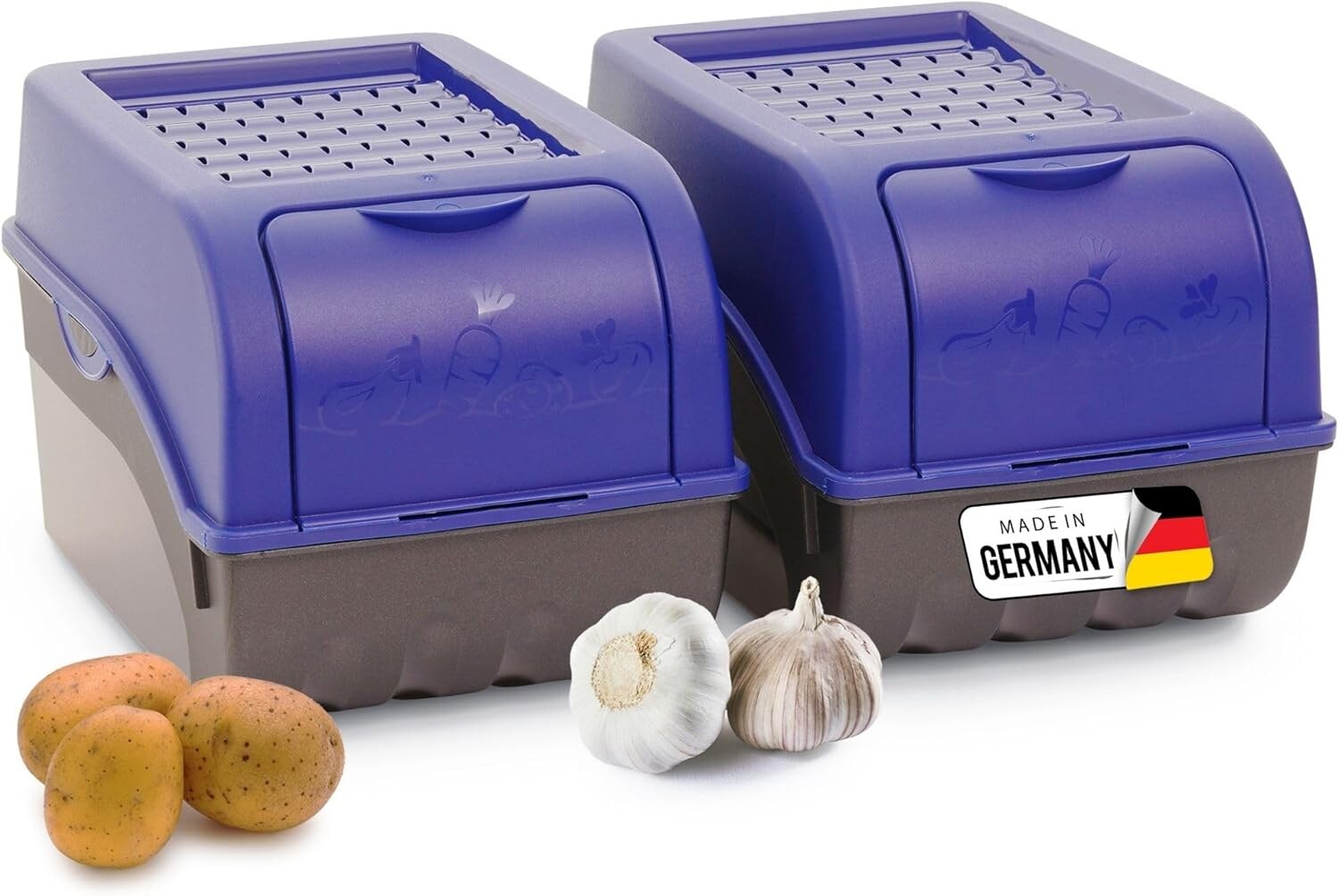 Kartoffel Aufbewahrungsbox   2x mitel    Marine BLAU   Kartoffelbox   Gemüsebox stapelbar Zwiebelbox Kartoffelkorb Obstbehälter Kartoffelkiste Zwiebel Aufbewahrung Frischhaltedose Möhren