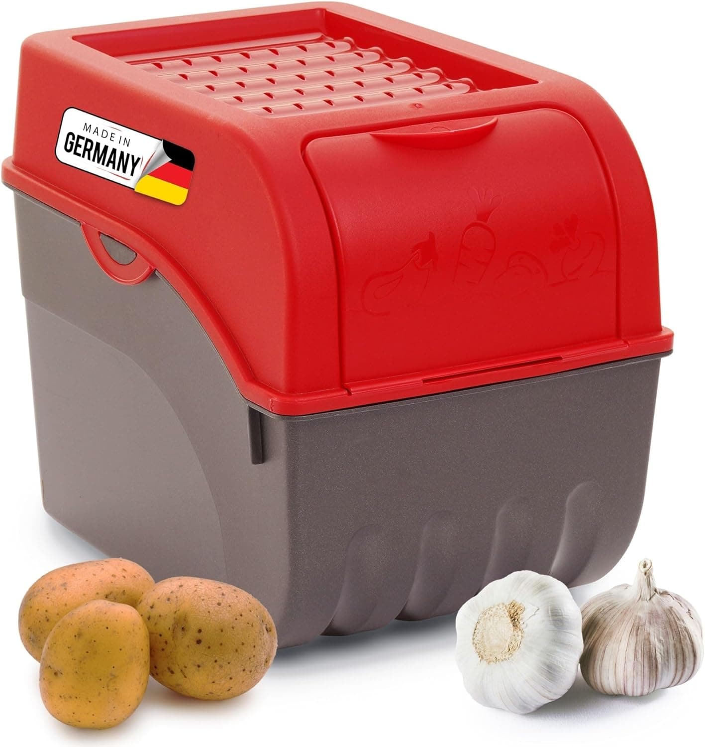 Kartoffel Aufbewahrungsbox | gro&szlig; 9L | ROT | Kartoffelbox | Gem&uuml;sebox stapelbar Zwiebelbox Kartoffelkorb Obstbeh&auml;lter Kartoffelkiste Zwiebel Aufbewahrung Frischhaltedose M&ouml;hren&hellip; 