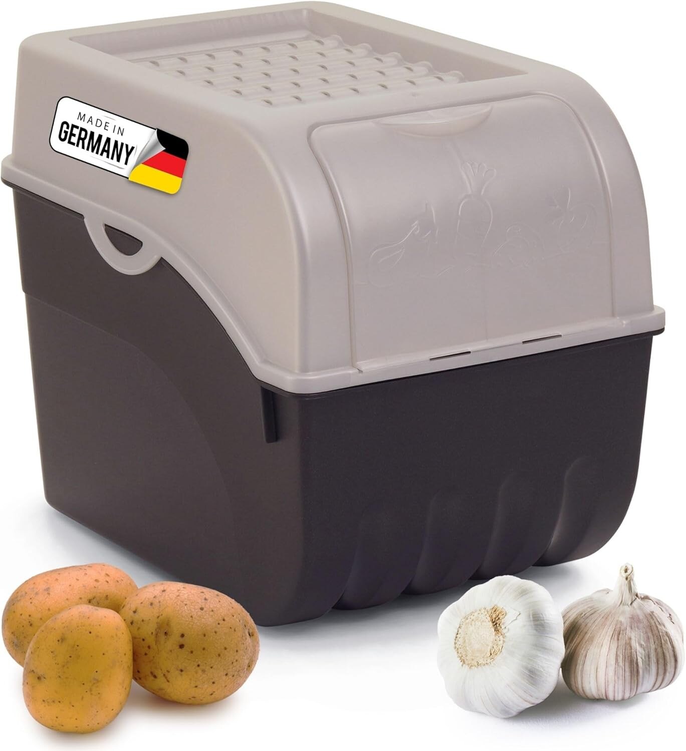 Kartoffel Aufbewahrungsbox   groß    PERLMUT Weiss   Kartoffelbox   Gemüsebox stapelbar Zwiebelbox Kartoffelkorb Obstbehälter Kartoffelkiste Zwiebel Aufbewahrung Frischhaltedose Möhren