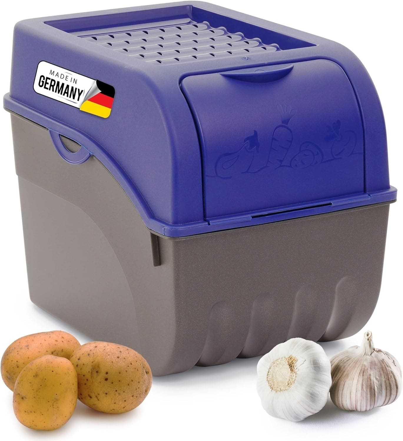 Kartoffel Aufbewahrungsbox | gro&szlig; 9L | Marine BLAU | Kartoffelbox | Gem&uuml;sebox stapelbar Zwiebelbox Kartoffelkorb Obstbeh&auml;lter Kartoffelkiste Zwiebel Aufbewahrung Frischhaltedose M&ouml;hren 