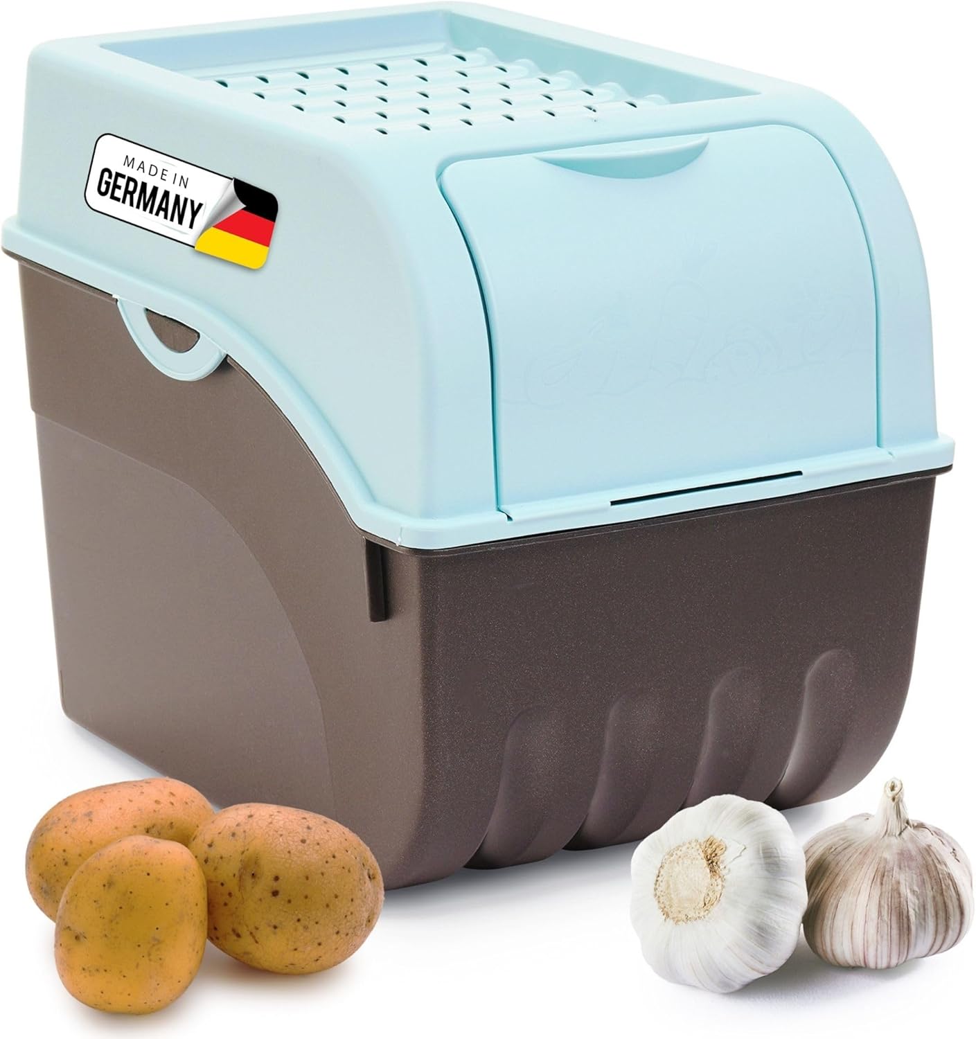 Kartoffel Aufbewahrungsbox | gro&szlig; 9L | T&Uuml;RKIS | Kartoffelbox | Gem&uuml;sebox stapelbar Zwiebelbox Kartoffelkorb Obstbeh&auml;lter Kartoffelkiste Zwiebel Aufbewahrung Frischhaltedose M&ouml;hren&hellip; 