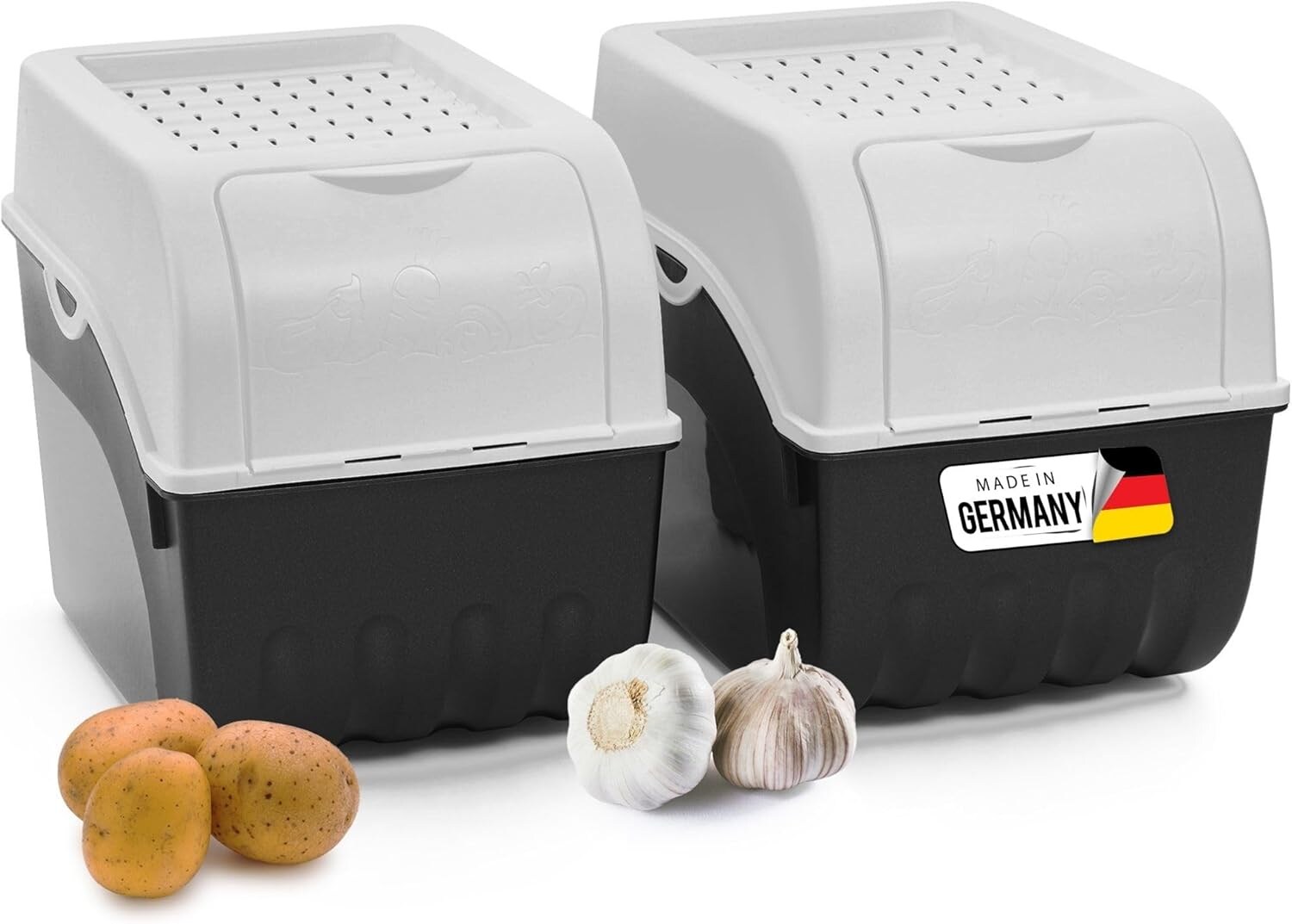Kartoffel Aufbewahrungsbox   2x groß    Weiss   Kartoffelbox   Gemüsebox stapelbar Zwiebelbox Kartoffelkorb Obstbehälter Kartoffelkiste Zwiebel Aufbewahrung Frischhaltedose Möhren