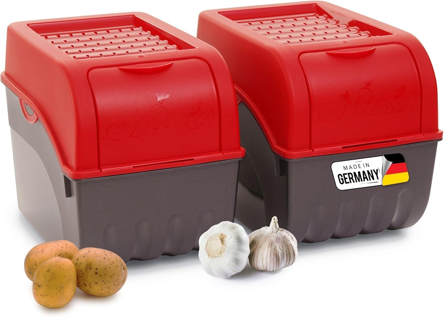Kartoffel Aufbewahrungsbox | 2x gro&szlig; 9L | ROT | Kartoffelbox | Gem&uuml;sebox stapelbar Zwiebelbox Kartoffelkorb Obstbeh&auml;lter Kartoffelkiste Zwiebel Aufbewahrung Frischhaltedose M&ouml;hren 