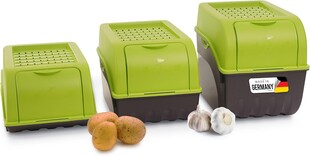 Kartoffel Aufbewahrungsboxen Set | 3,5L + 5L + 9L | GRÜN | Kartoffelboxen | Gemüseboxen stapelbar Zwiebelboxen Kartoffelkörbe Obstbehälter Kartoffelkisten Frischhaltedosen 