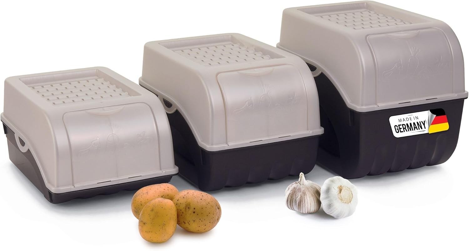 Kartoffel Aufbewahrungsboxen Set    + 5L + 9L   PERLMUT Weiss   Kartoffelboxen   Gemüseboxen stapelbar Zwiebelboxen Kartoffelkörbe Obstbehälter Kartoffelkisten Frischhaltedosen