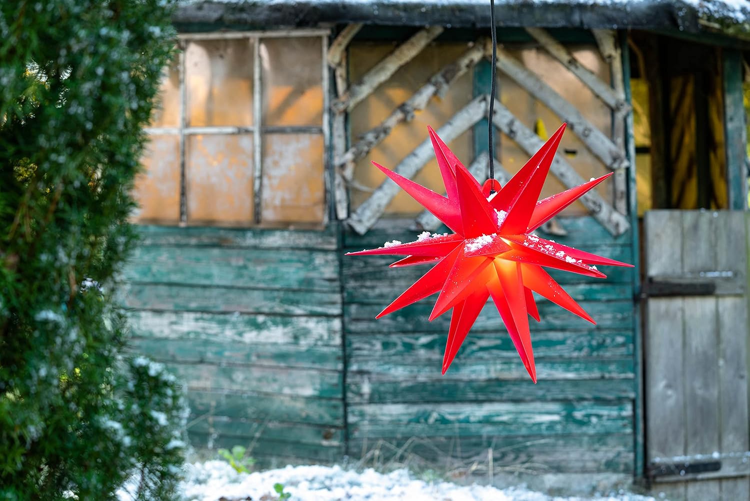 Weihnachtsstern beleuchtet Faltstern 55cm Dekostern ROT hochwertiger Kunststoffstern f&uuml;r Gl&uuml;hbirne mit Timer Funktion 3D Stern 18 Zackig Leuchtstern Weihnachtslicht Winterbeleuchtung 3D Stern 