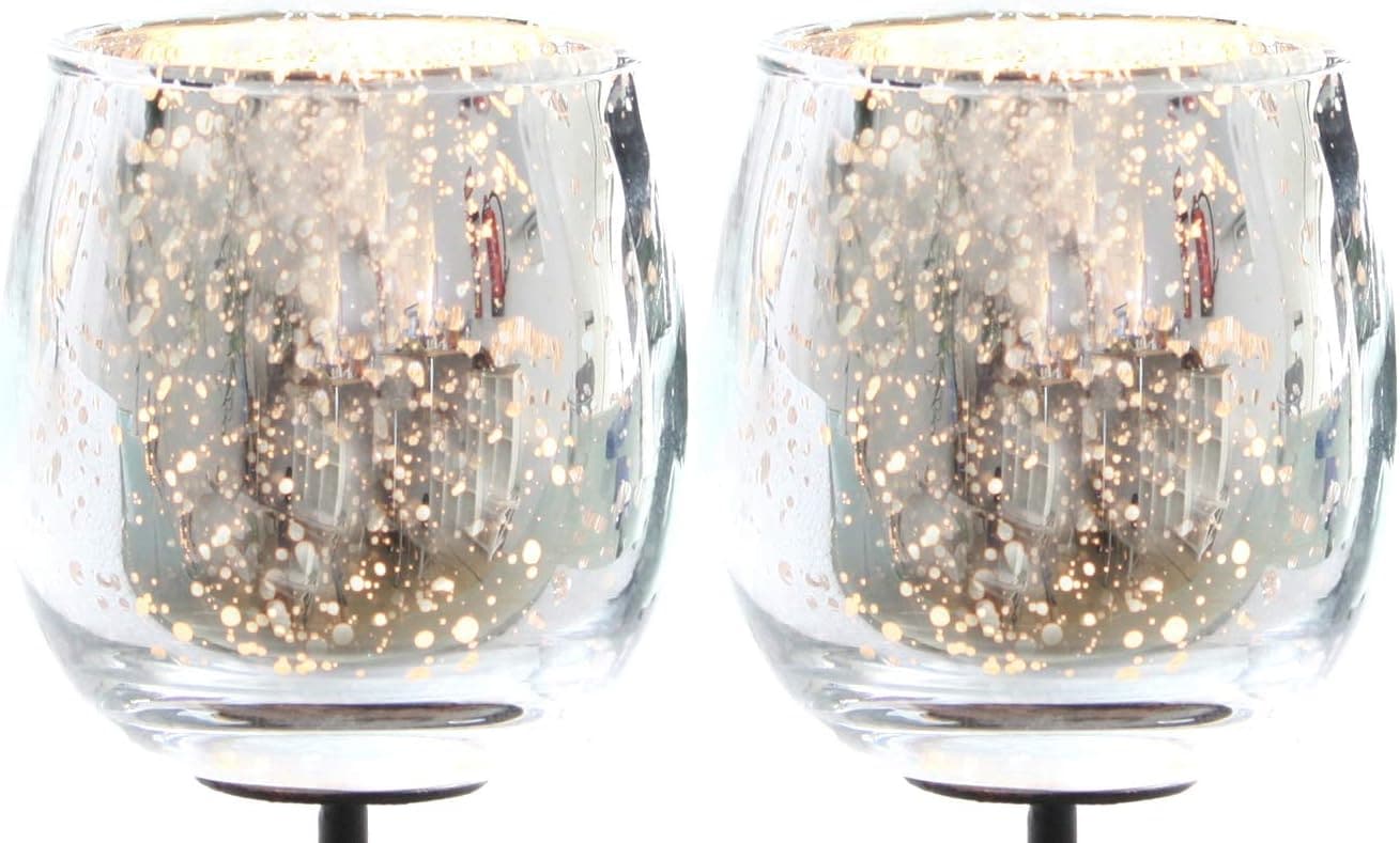 2X Teelichthalter Glas f&uuml;r Adventskranz 6cm bauchig Silber Teelichtgl&auml;ser klein Kerzenhalter Glas Kerzenpicks f&uuml;r Teelichter Weihnachtskranz 2er Glas Teelicht Gesteck Weihnachten Dekoration Xmas 