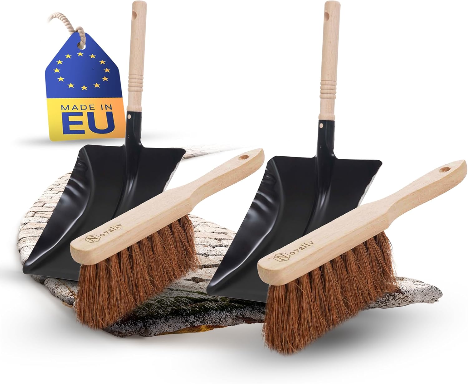 3X Kehrblech Set KOKOSBORSTEN Handfeger Kehrblechgarnitur Metall Schwarz lackiert Kehrblechbesen weiche Borsten Handbesen Kokosfaser Handkehrset Kehrblechset Kehrschaufel Feger und Kehrblech 