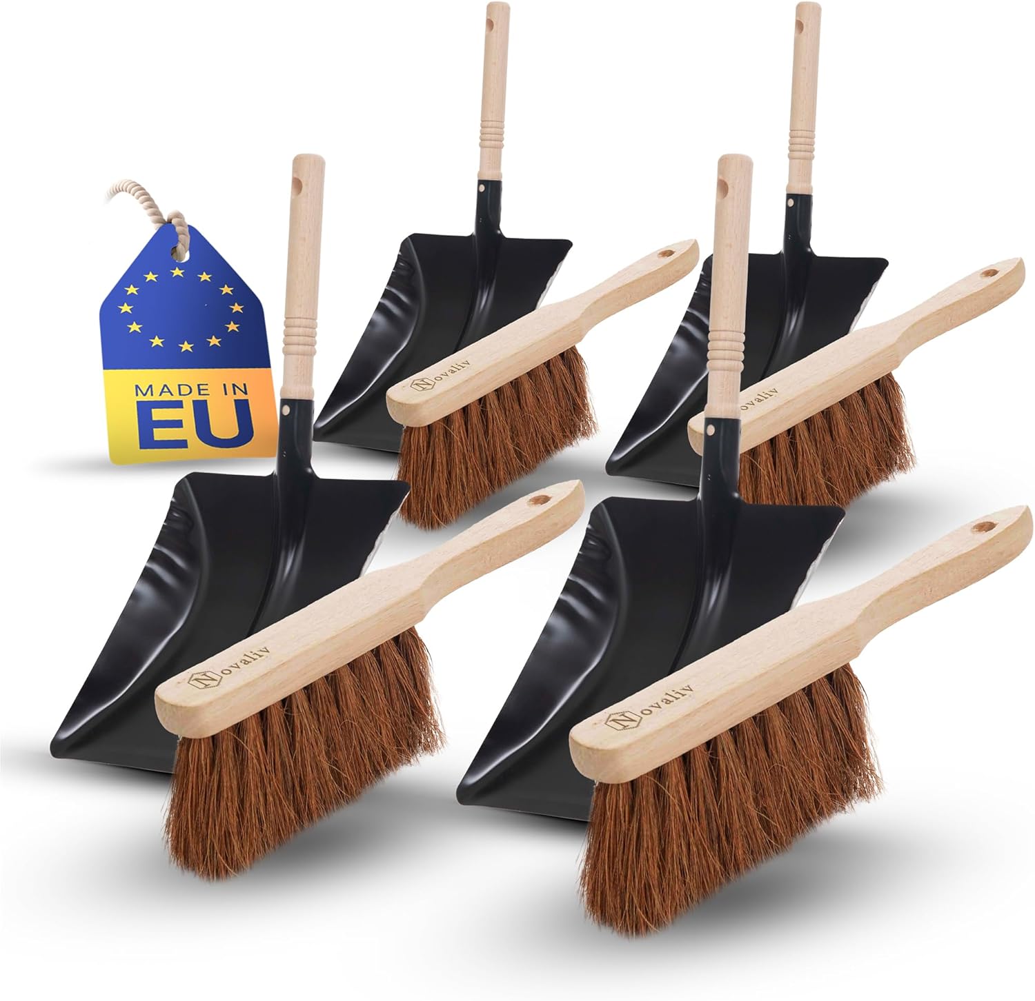 Kehrblech Set KOKOSBORSTEN Handfeger Kehrblechgarnitur Metall Schwarz lackiert Kehrblechbesen weiche Borsten Handbesen Kokosfaser Handkehrset Kehrblechset Kehrschaufel Feger und Kehrblech 