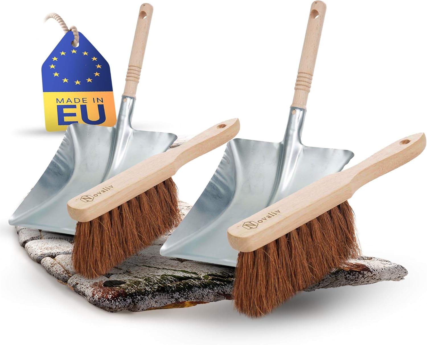 2X Kehrschaufel Set verzinkt Kokosborsten Kehrblech und Handfeger Set Kehrset Kehrgarnitur Dustpan and Brush Handfeger Kokos Kehrwisch Kaminzubeh&ouml;r Kaminbesen Kehrschaufel 