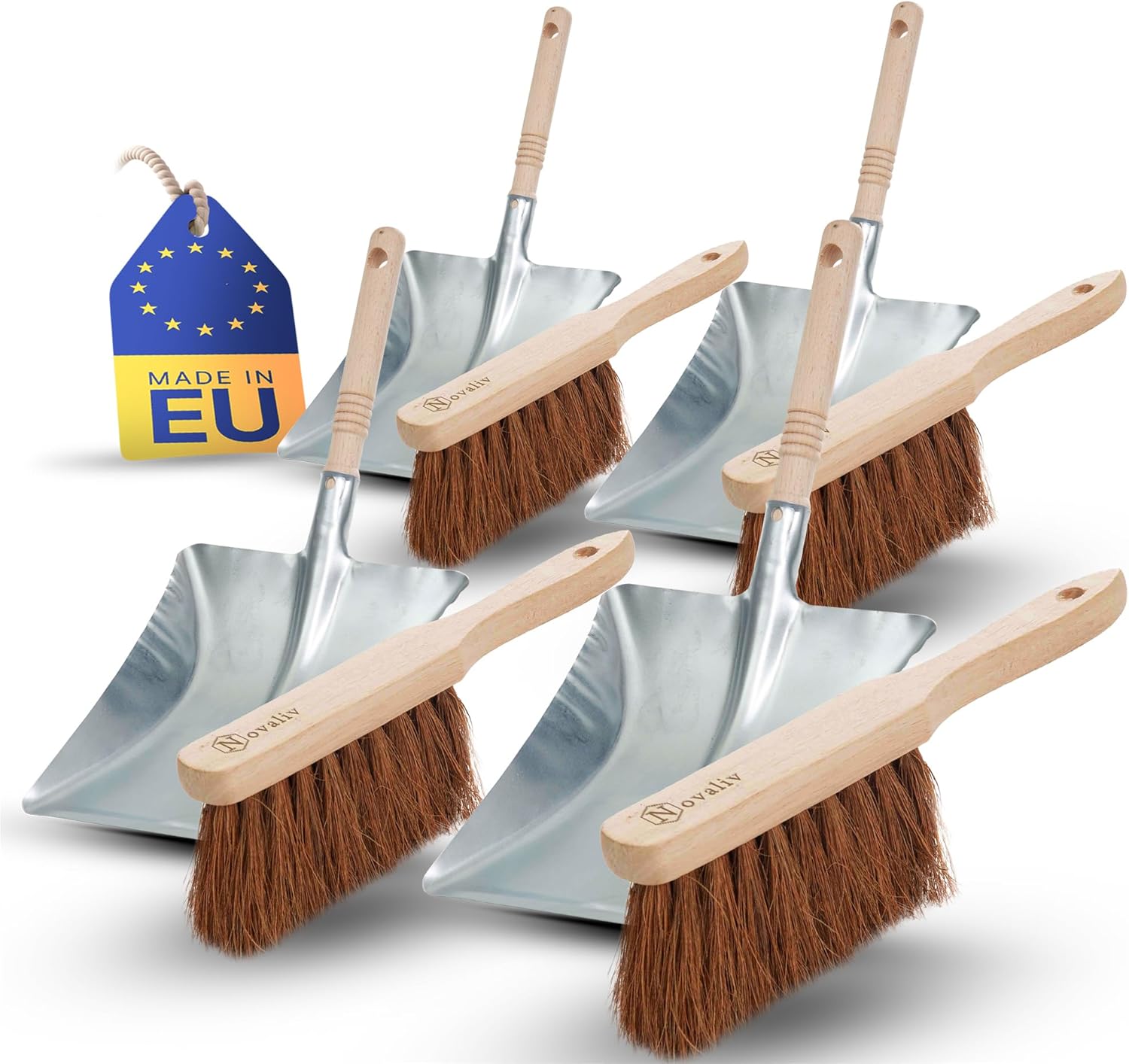 4X Kehrschaufel Set verzinkt Kokosborsten Kehrblech und Handfeger Set Kehrset Kehrgarnitur Dustpan and Brush Handfeger Kokos Kehrwisch Kaminzubeh&ouml;r Kaminbesen Kehrschaufel 