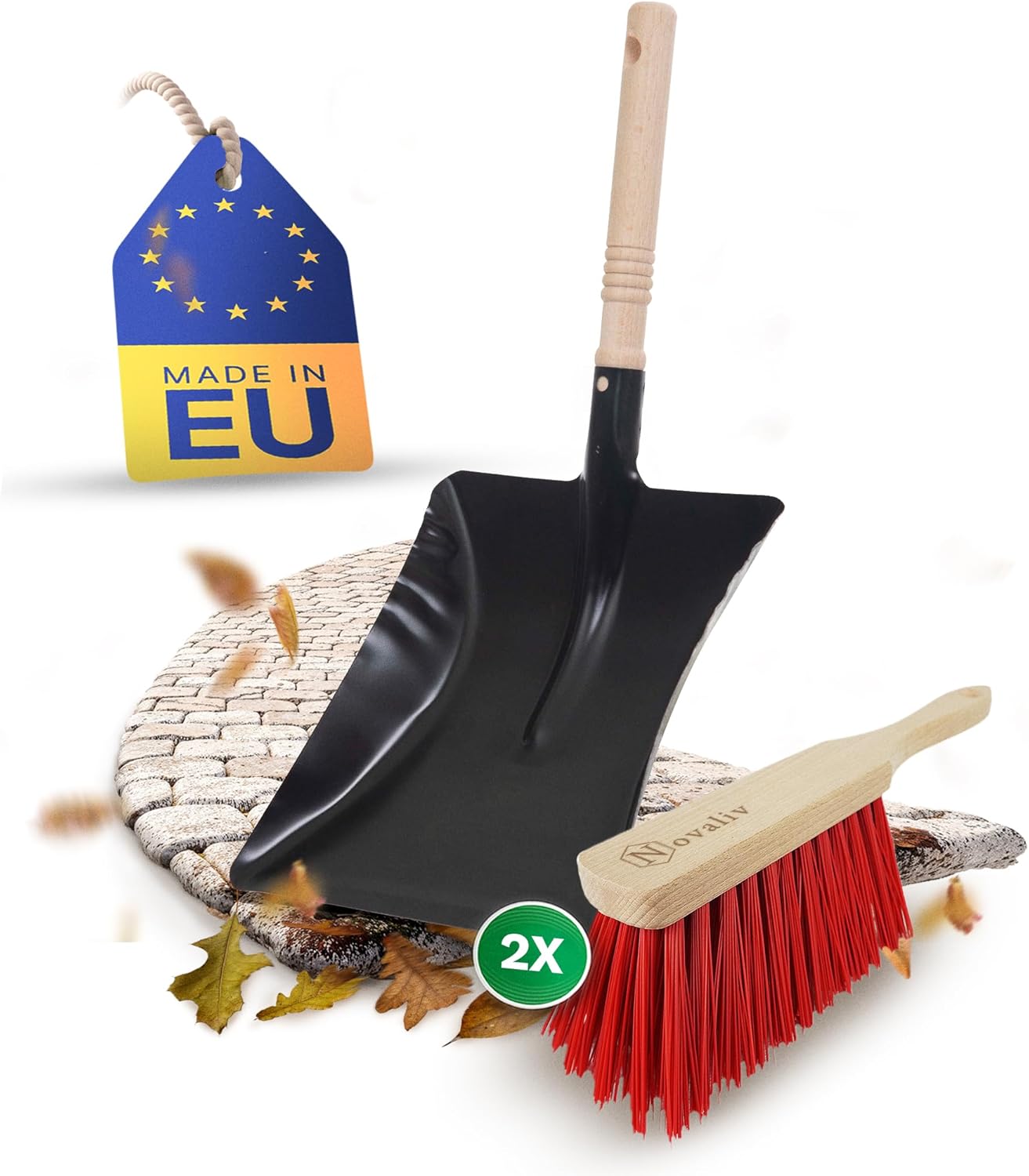 2X Kehrblech Set Kehrblechgarnitur Handfeger ELASTONBORSTEN und Kehrblech Metall schwarz lackiert Kehrblechbesen zum Aufkehren Handkehrset Kehrblechset Kehrschaufel Feger und Kehrblech 