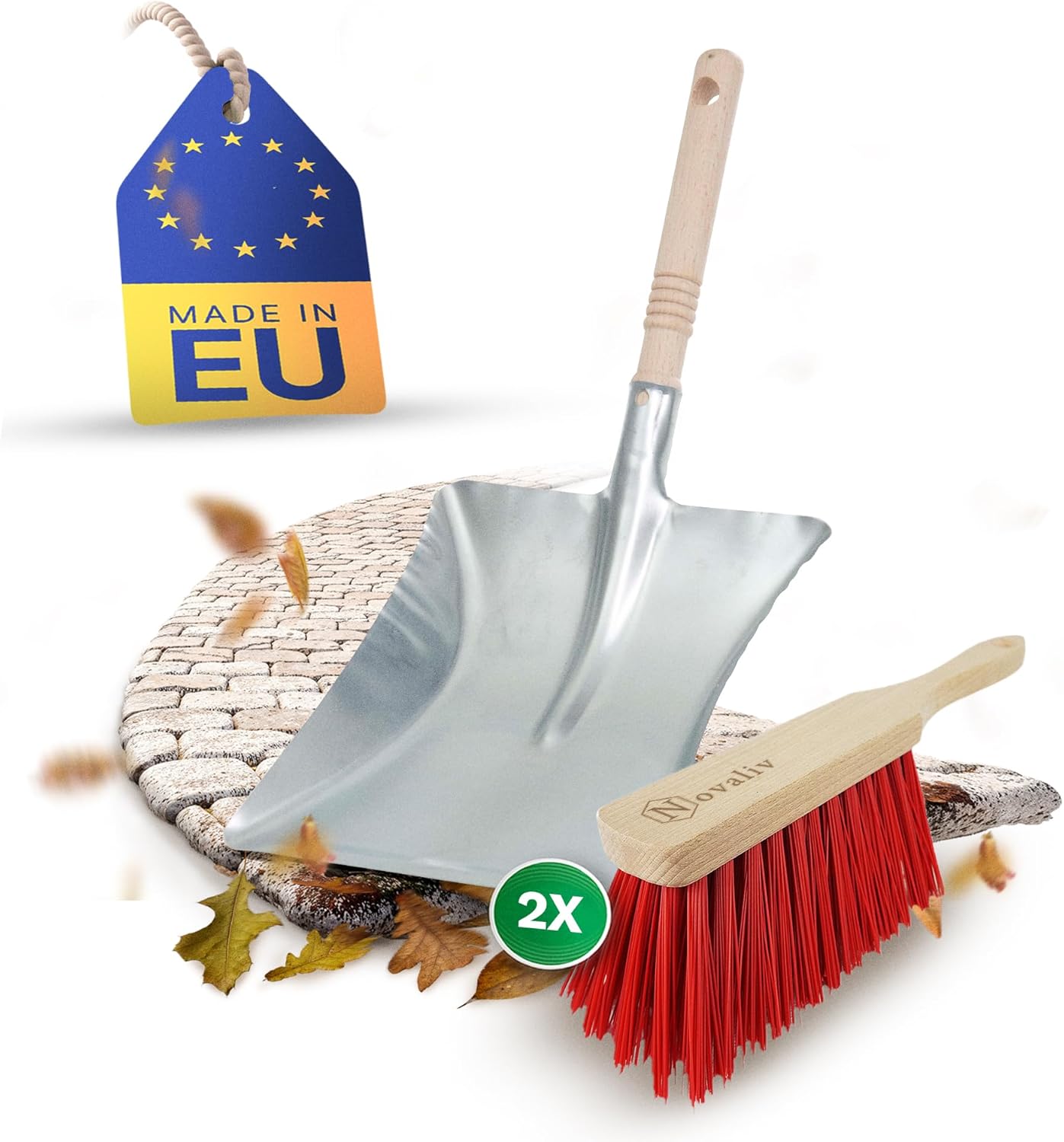 2X Kehrblech Set Kehrblechgarnitur Handfeger ELASTONBORSTEN und Kehrblech Metall Silber verzinkt Kehrblechbesen zum Aufkehren Handkehrset Kehrblechset Kehrschaufel Feger und Kehrblech 