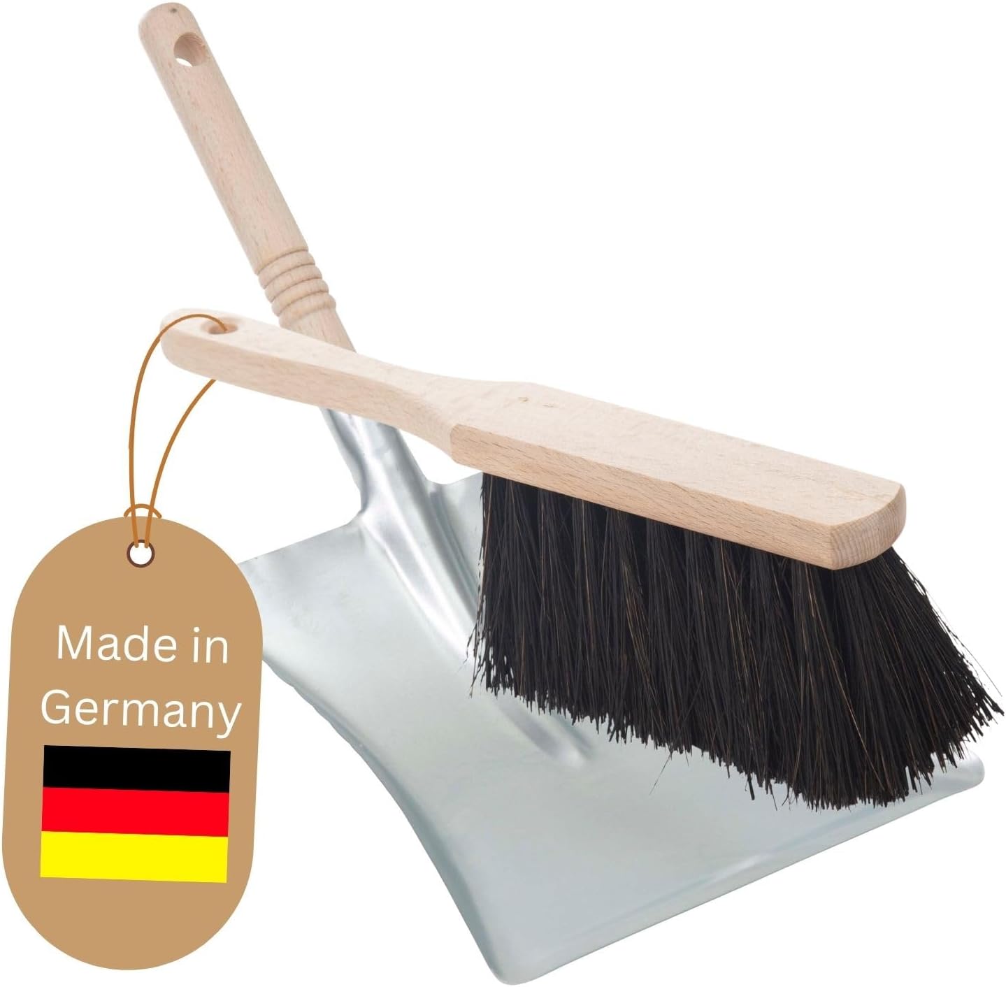 Kehrblech Set Kehrblechgarnitur Handfeger Arenga Borsten und Kehrblech Metall Silber verzinkt Kehrblechbesen zum Aufkehren Handkehrset Kehrblechset Kehrschaufel Feger und Kehrblech 