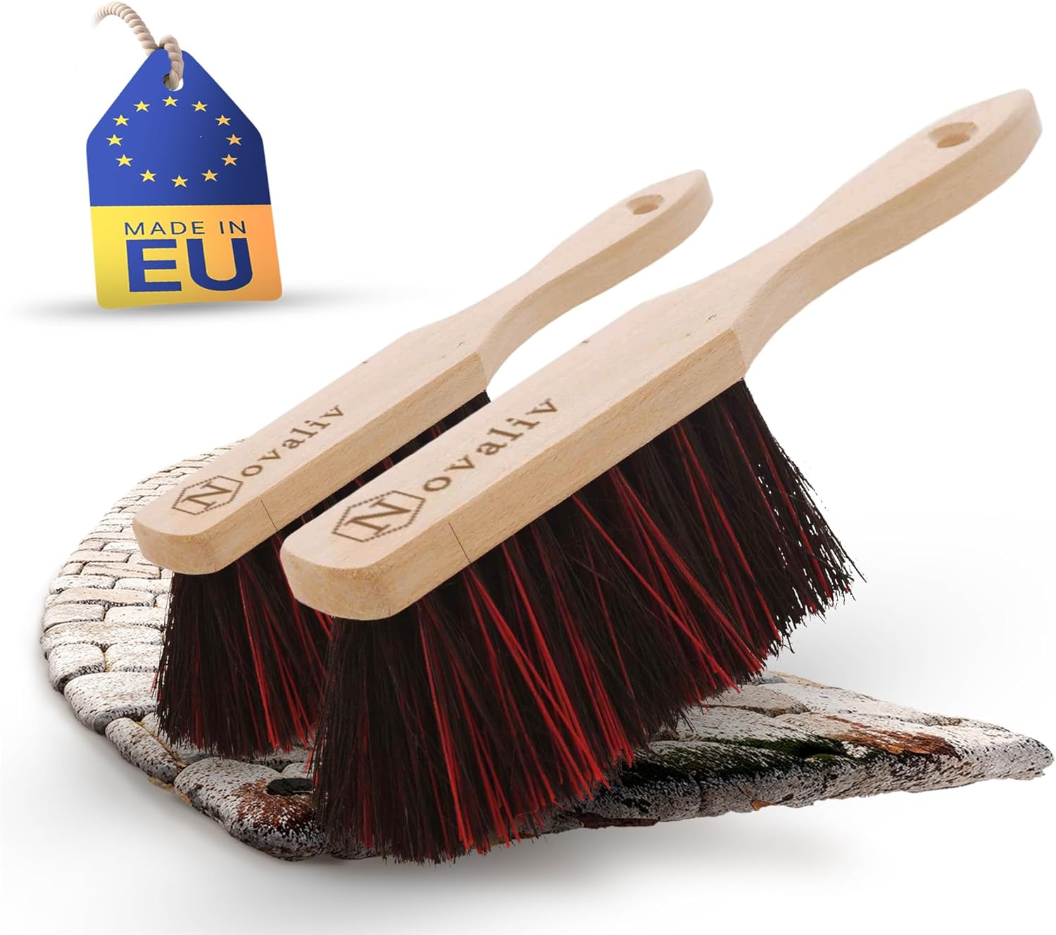 2X Handfeger Drau&szlig;en Arenga & ELASTON Handbesen Auto Kehrwisch Industriehandfeger Auto Schneebesen Holz Hand Brush Handfeger Grob Handfeger Camping Besen Vorzeltteppich Wohnwagen Feger Klein 