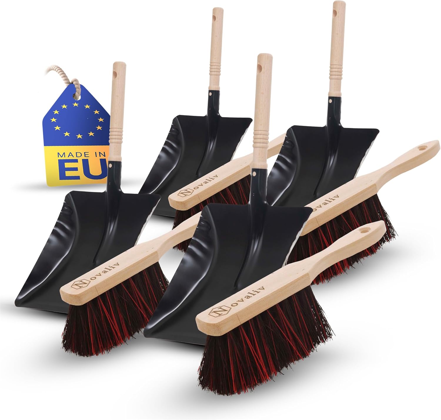 4X Kehrblech Set Kehrblechgarnitur Handfeger Arenga & ELASTONBORSTEN Kehrblech Metall Schwarz lackiert Kehrblechbesen Handkehrset Kehrblechset Kehrschaufel Besen Feger und Kehrblech 